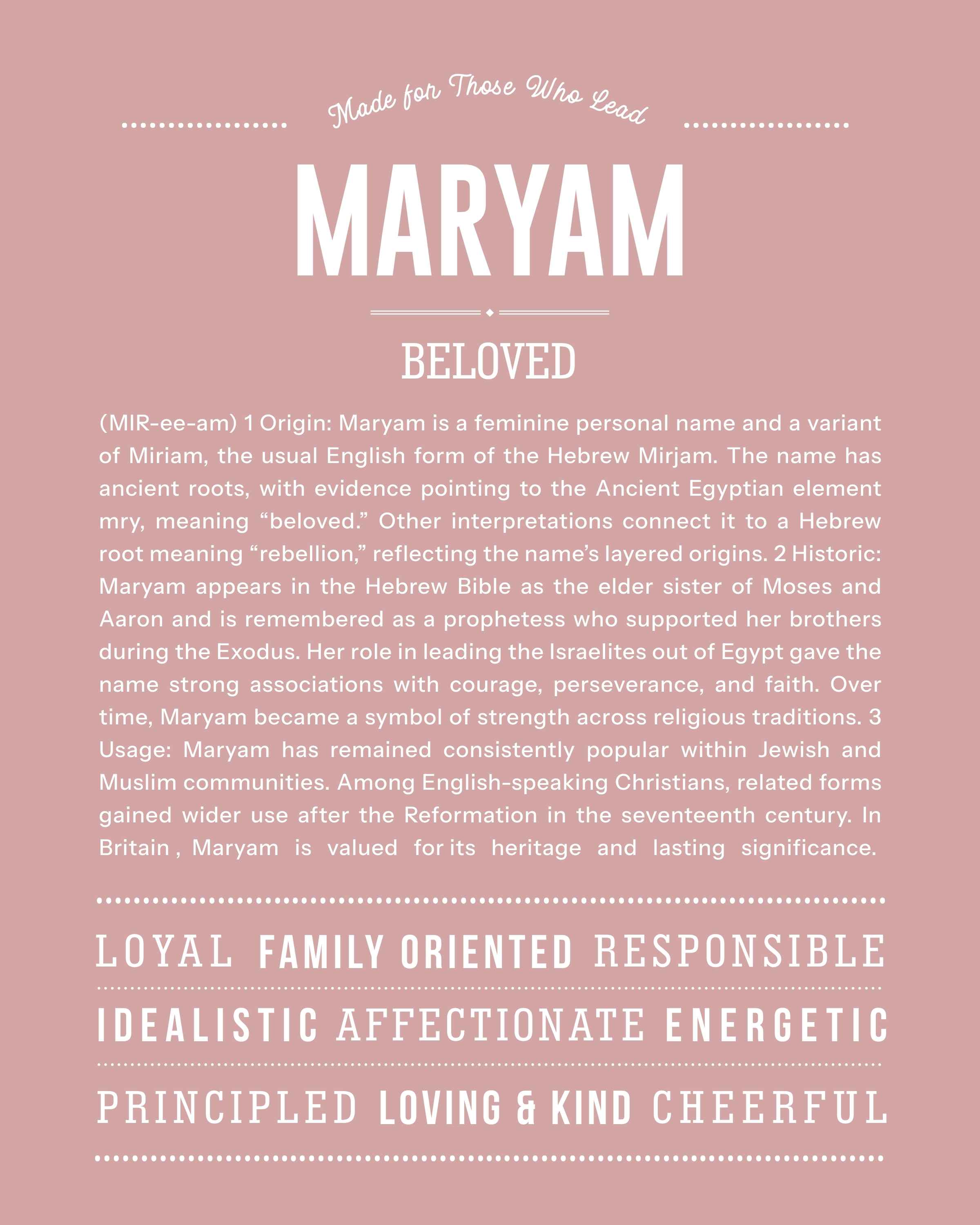 Maryam | Personalised Name Meaning Print – Custom Name Art Gift