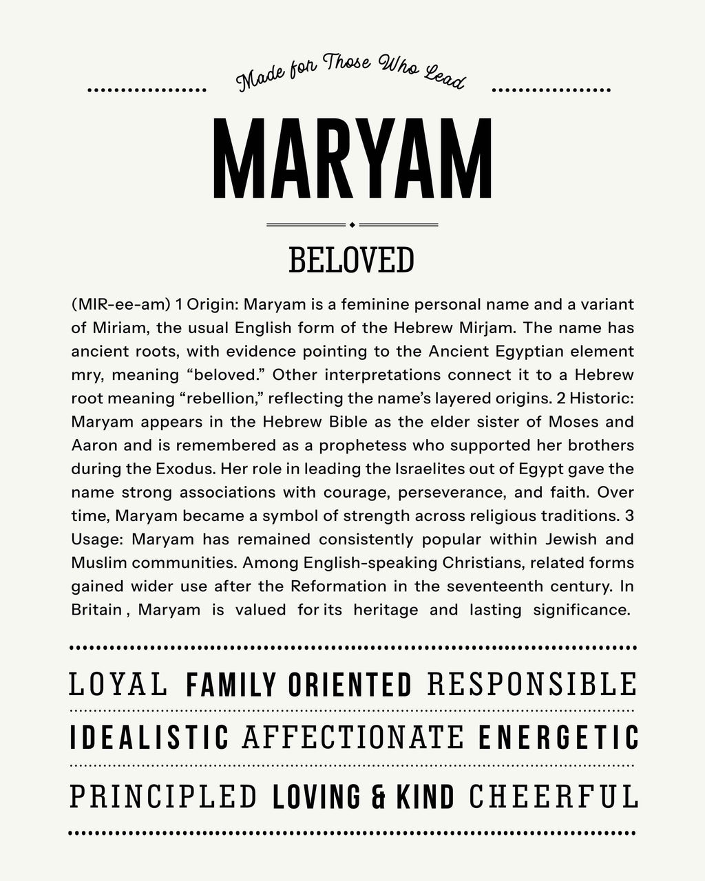Maryam | Personalised Name Meaning Print – Custom Name Art Gift