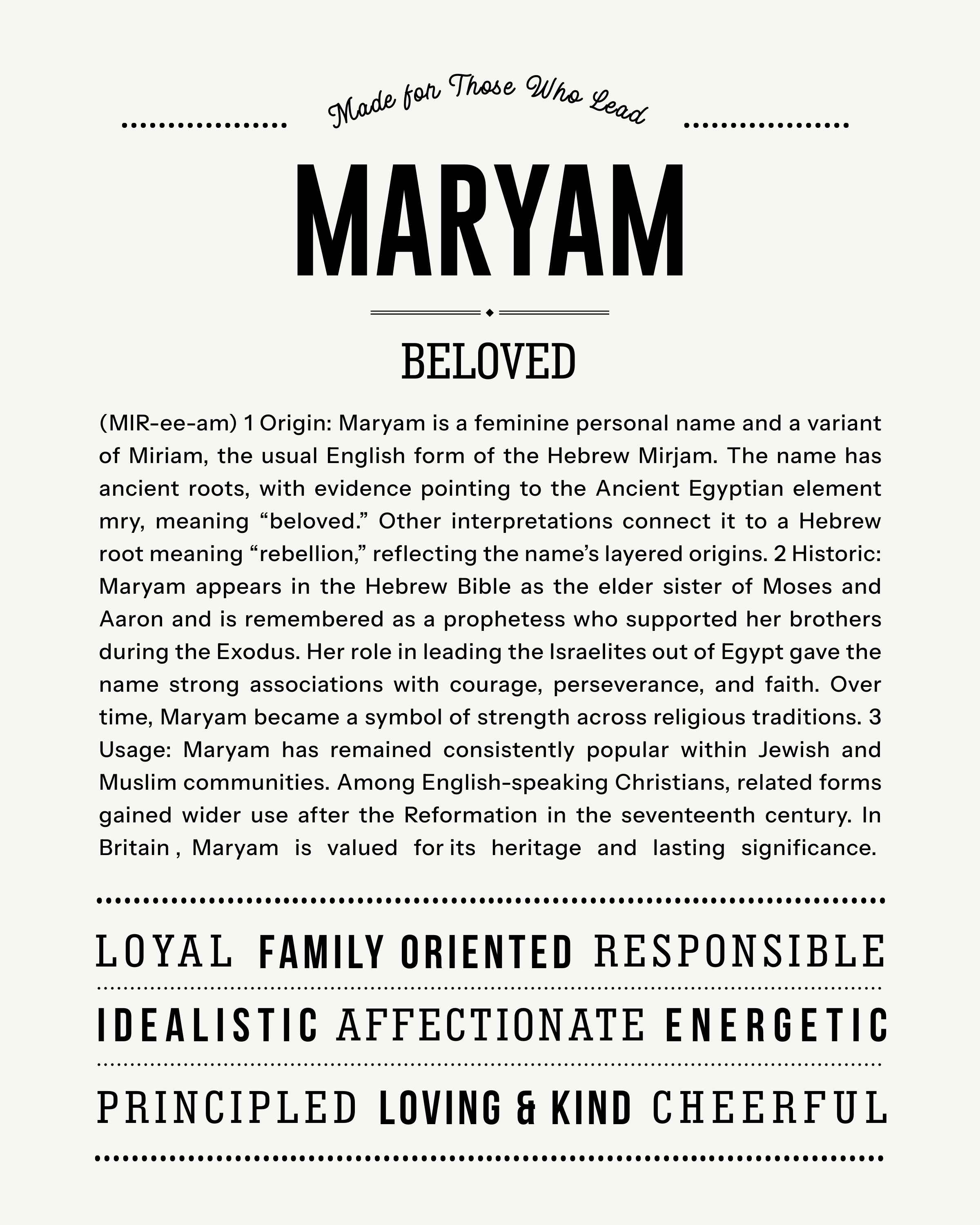 Maryam | Personalised Name Meaning Print – Custom Name Art Gift