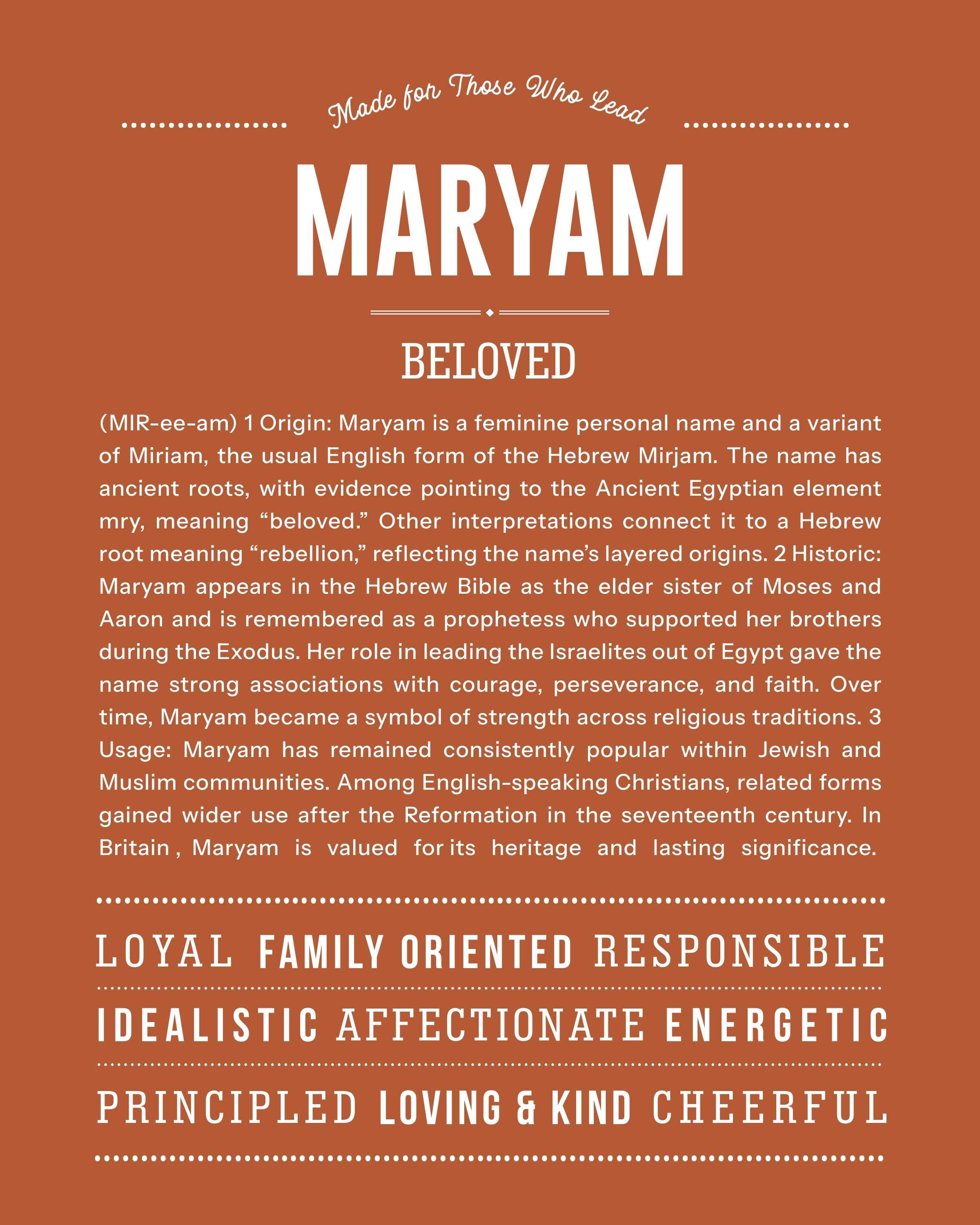Maryam | Personalised Name Meaning Print – Custom Name Art Gift