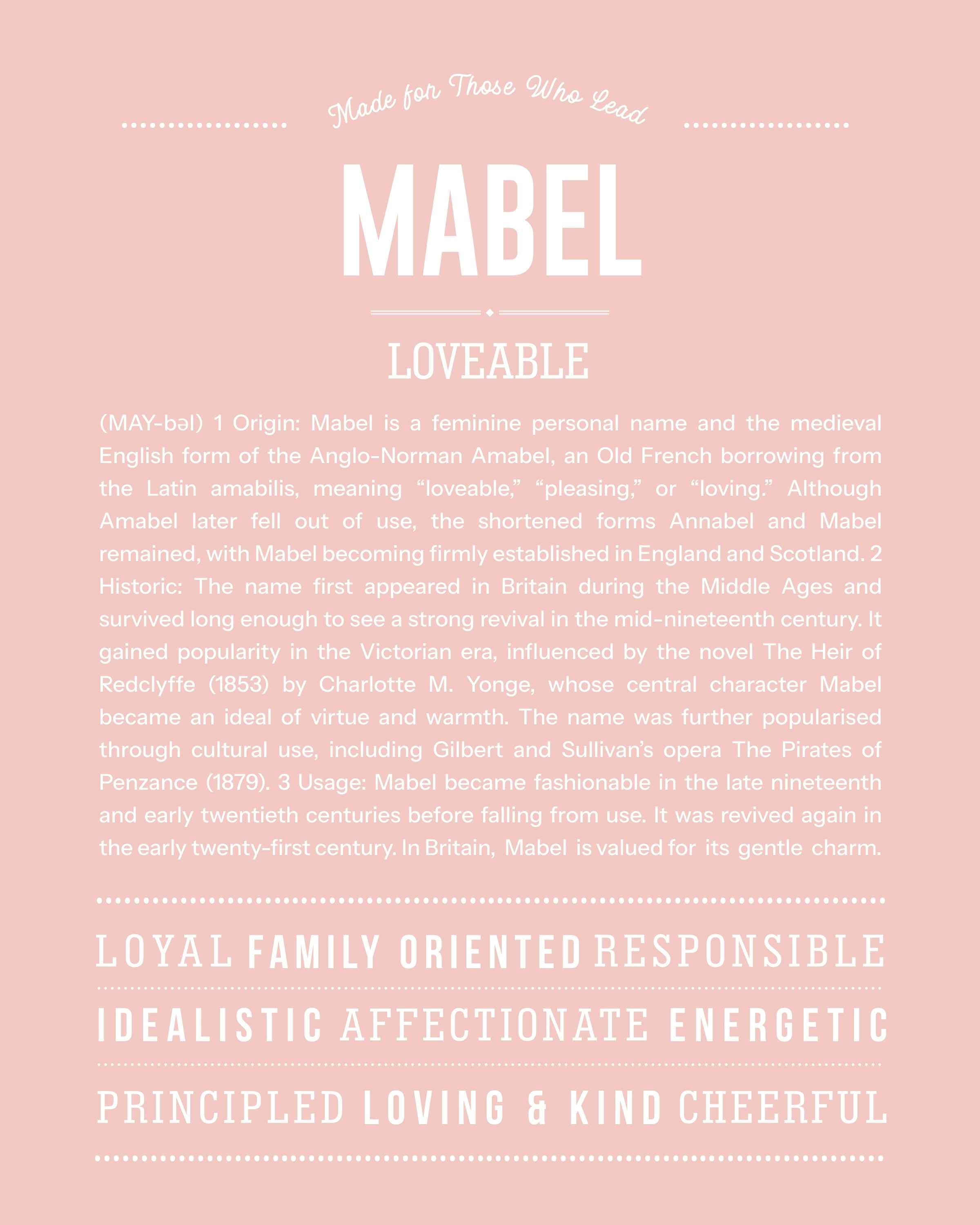 Mabel | Personalised Name Meaning Print – Custom Name Art Gift