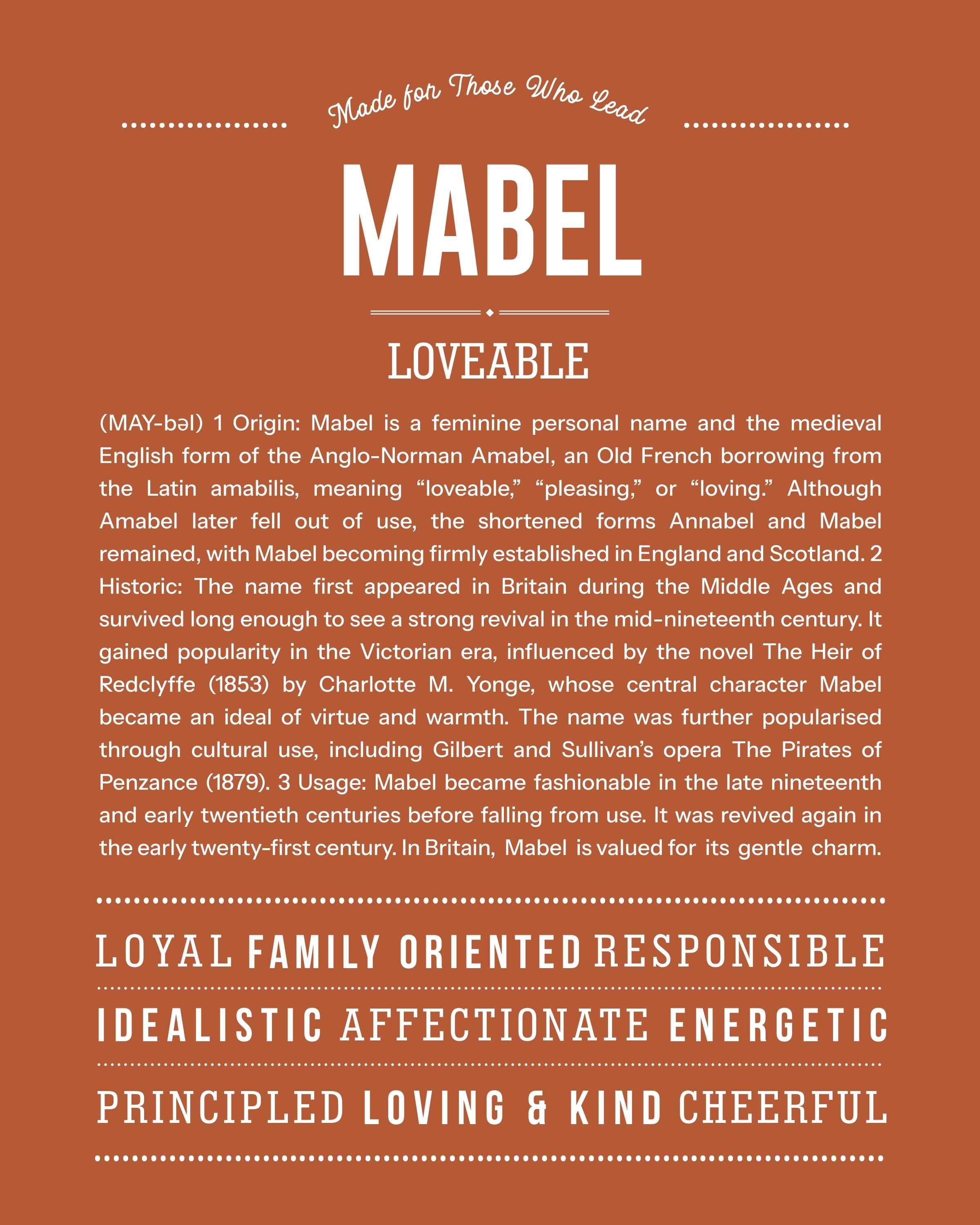 Mabel | Personalised Name Meaning Print – Custom Name Art Gift