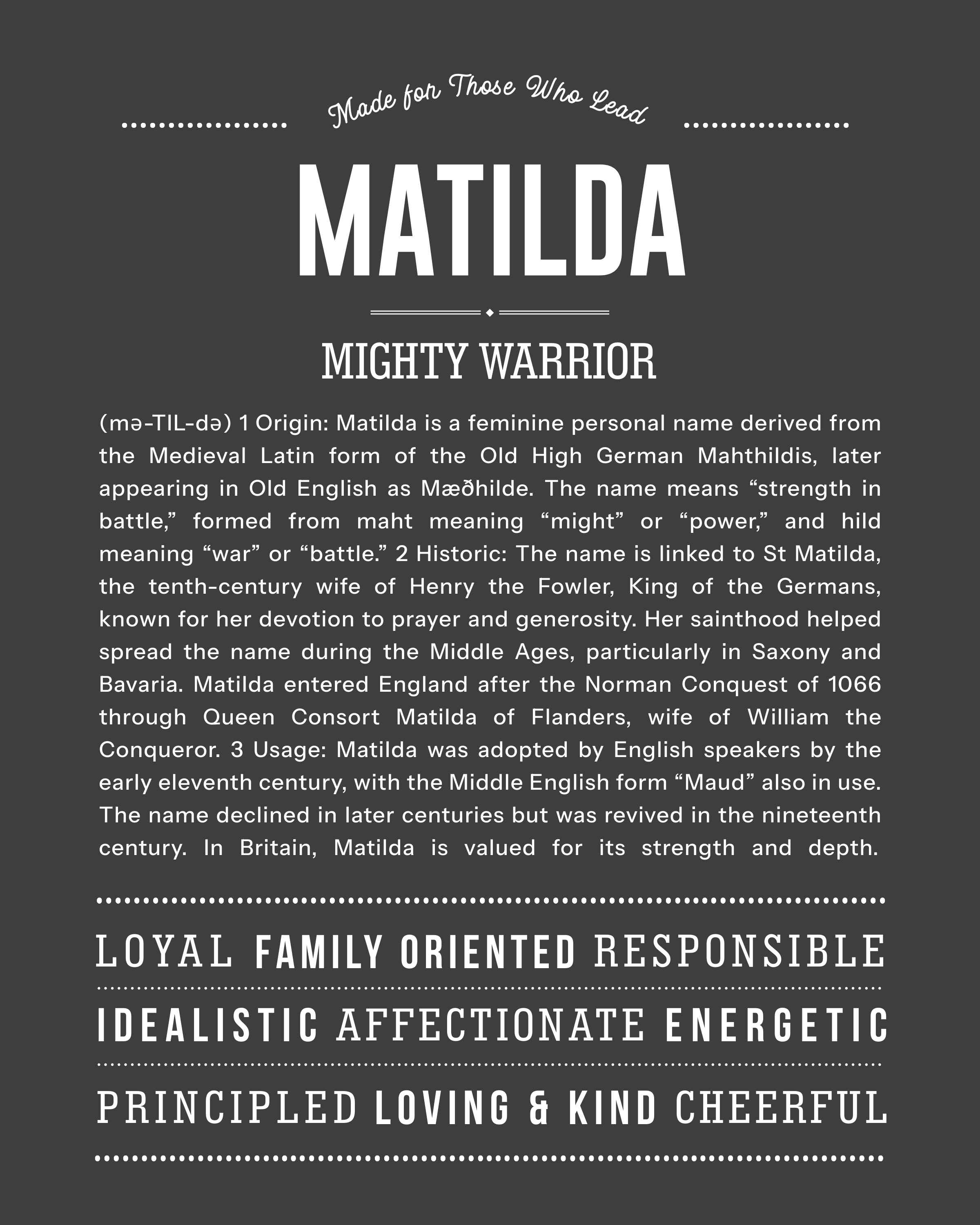 Matilda | Personalised Name Meaning Print – Custom Name Art Gift