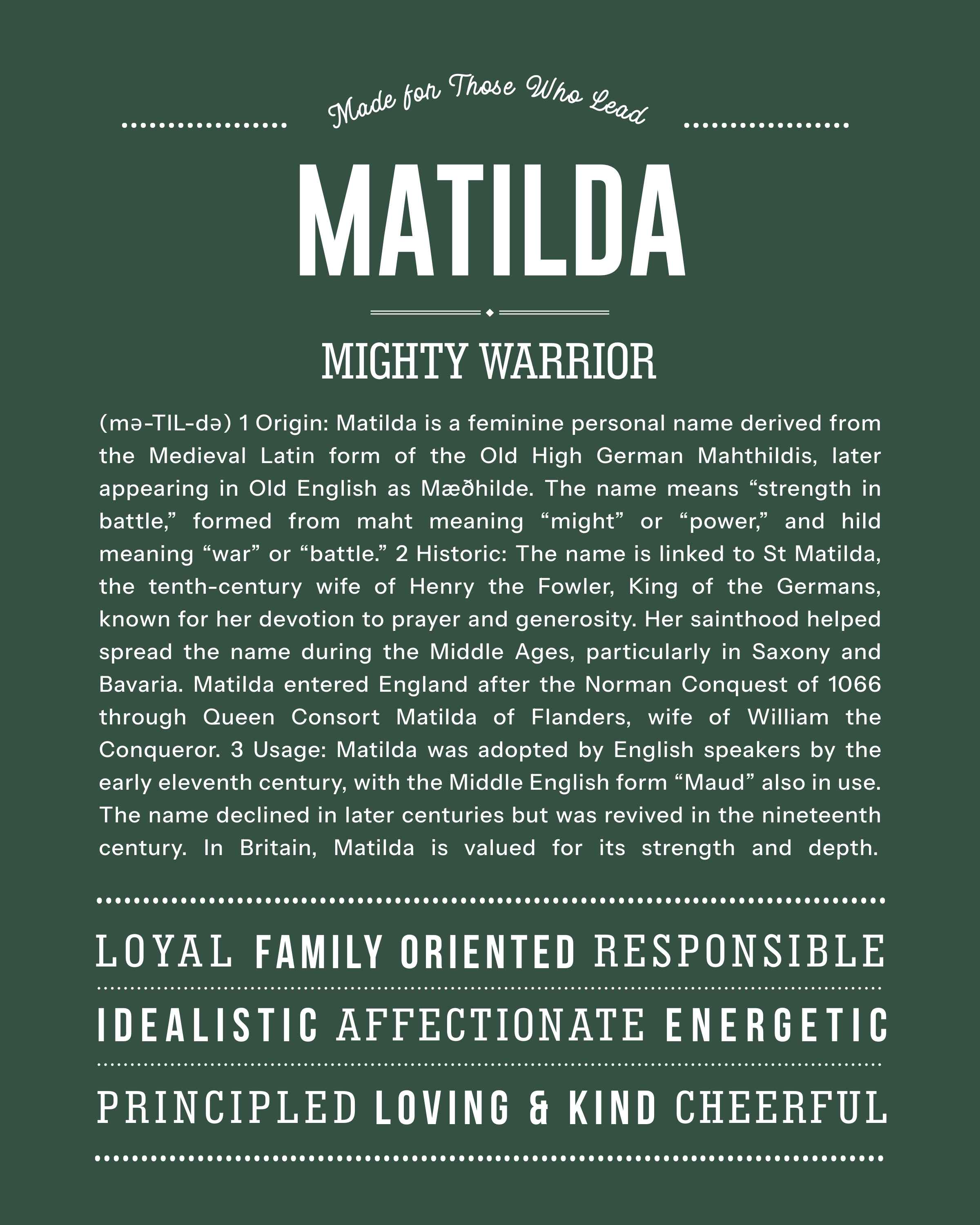 Matilda | Personalised Name Meaning Print – Custom Name Art Gift