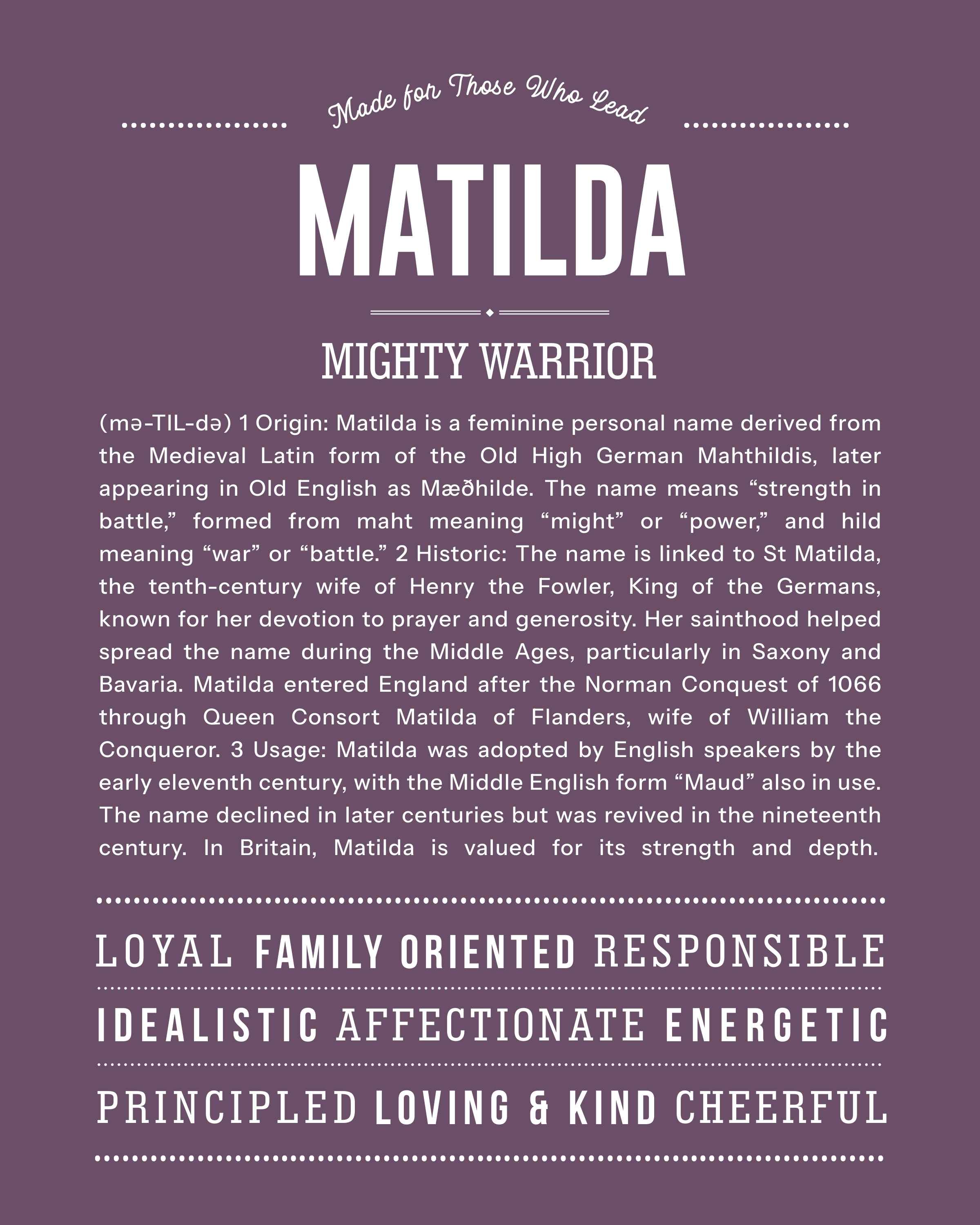 Matilda | Personalised Name Meaning Print – Custom Name Art Gift