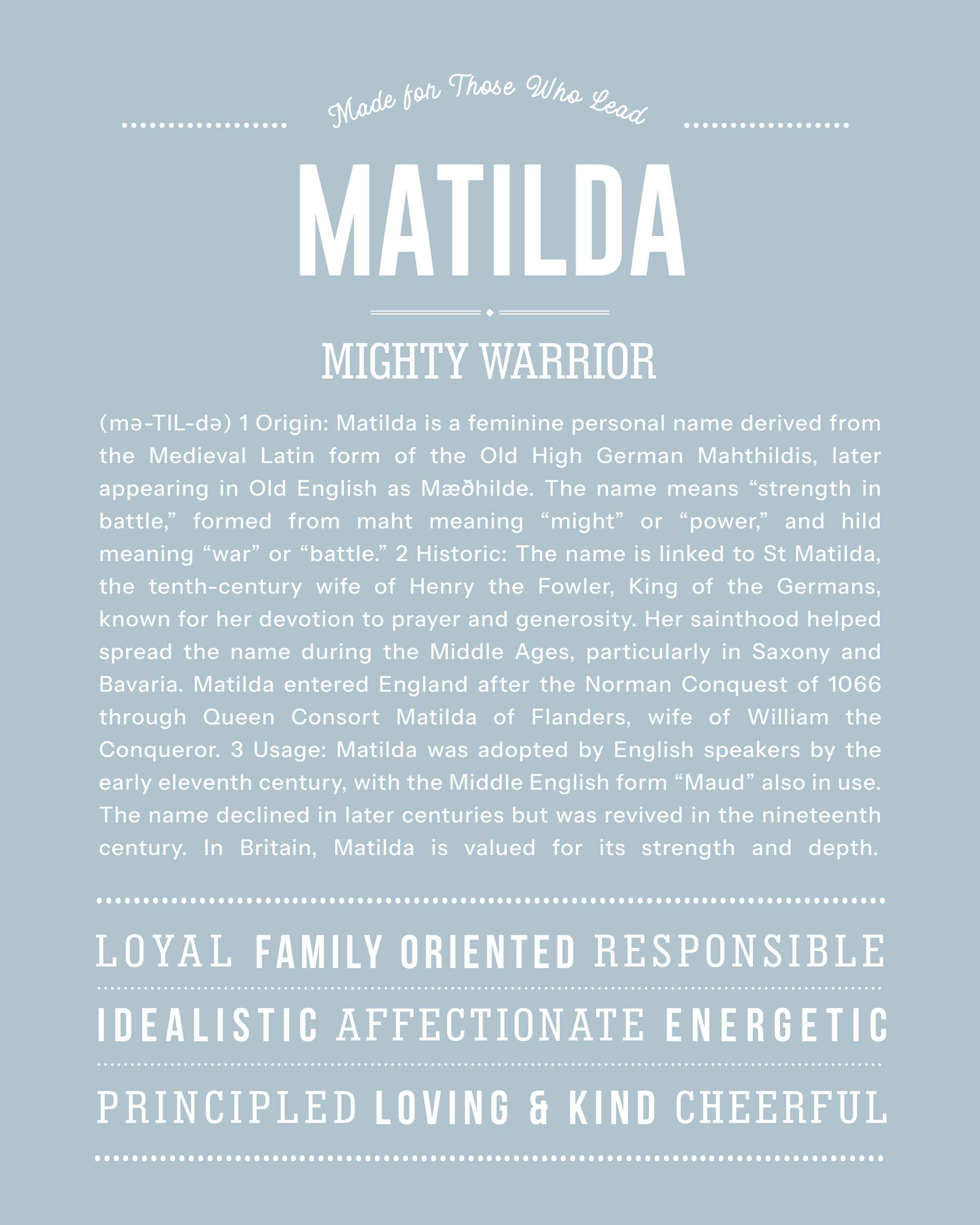 Matilda | Personalised Name Meaning Print – Custom Name Art Gift