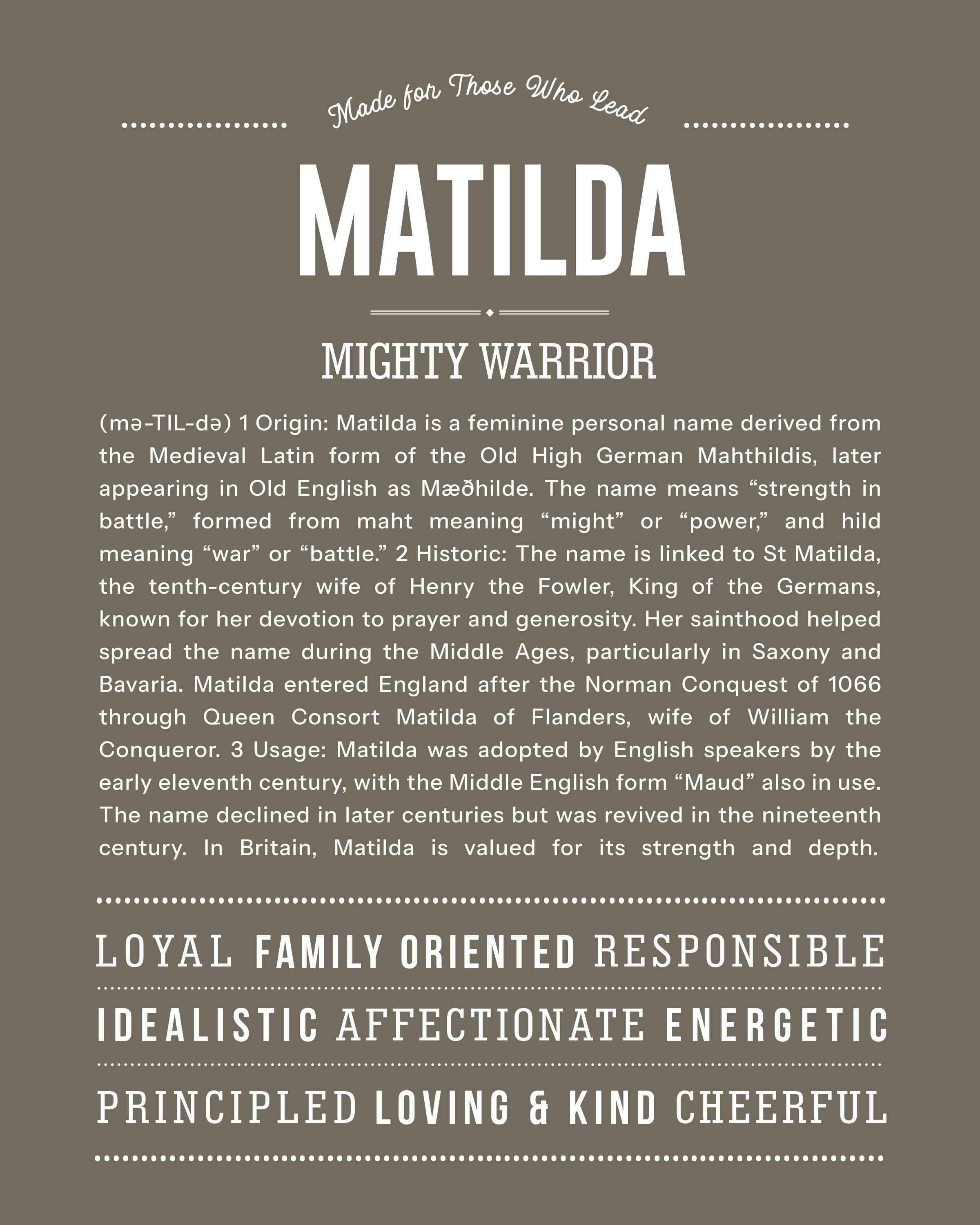 Matilda | Personalised Name Meaning Print – Custom Name Art Gift