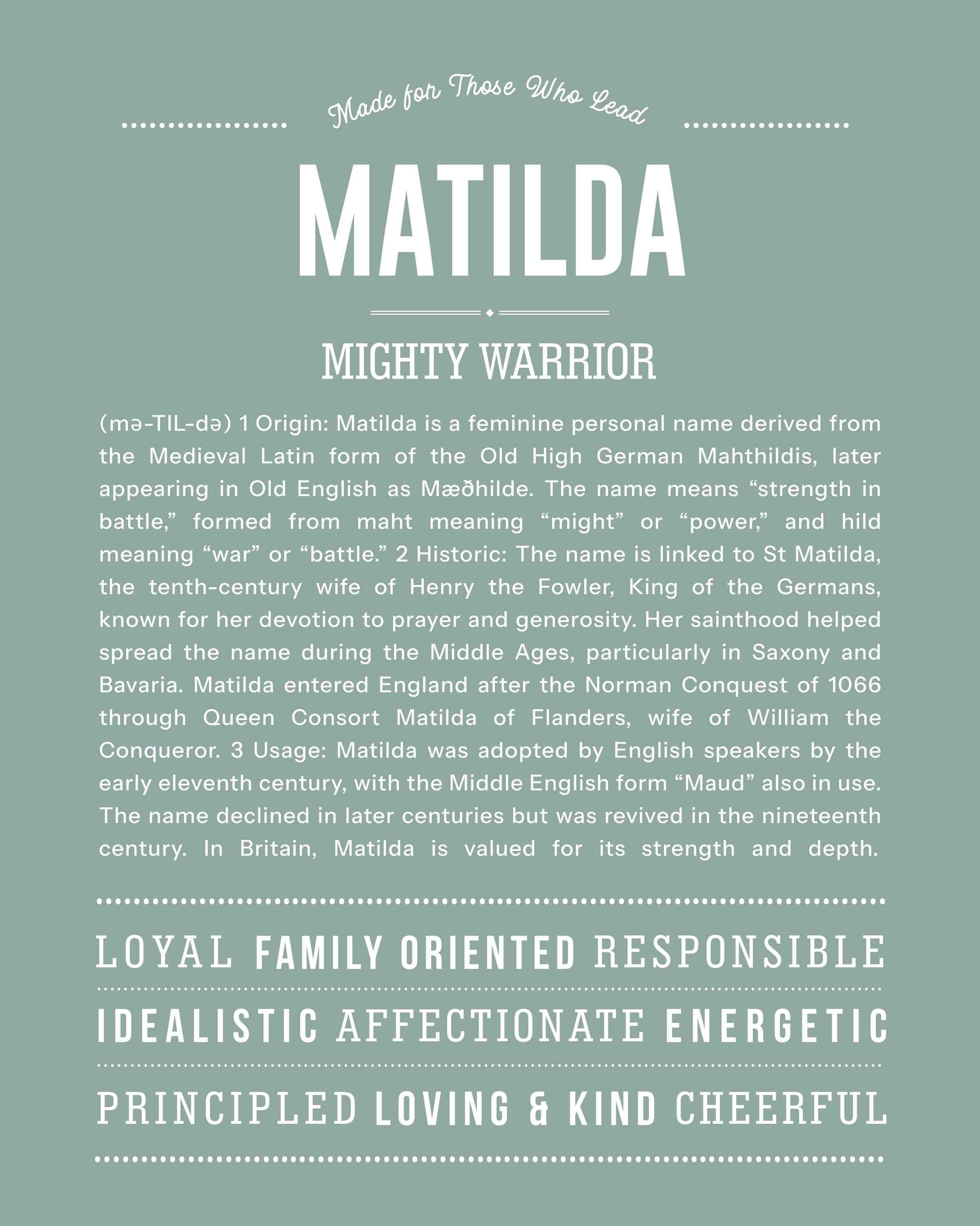 Matilda | Personalised Name Meaning Print – Custom Name Art Gift