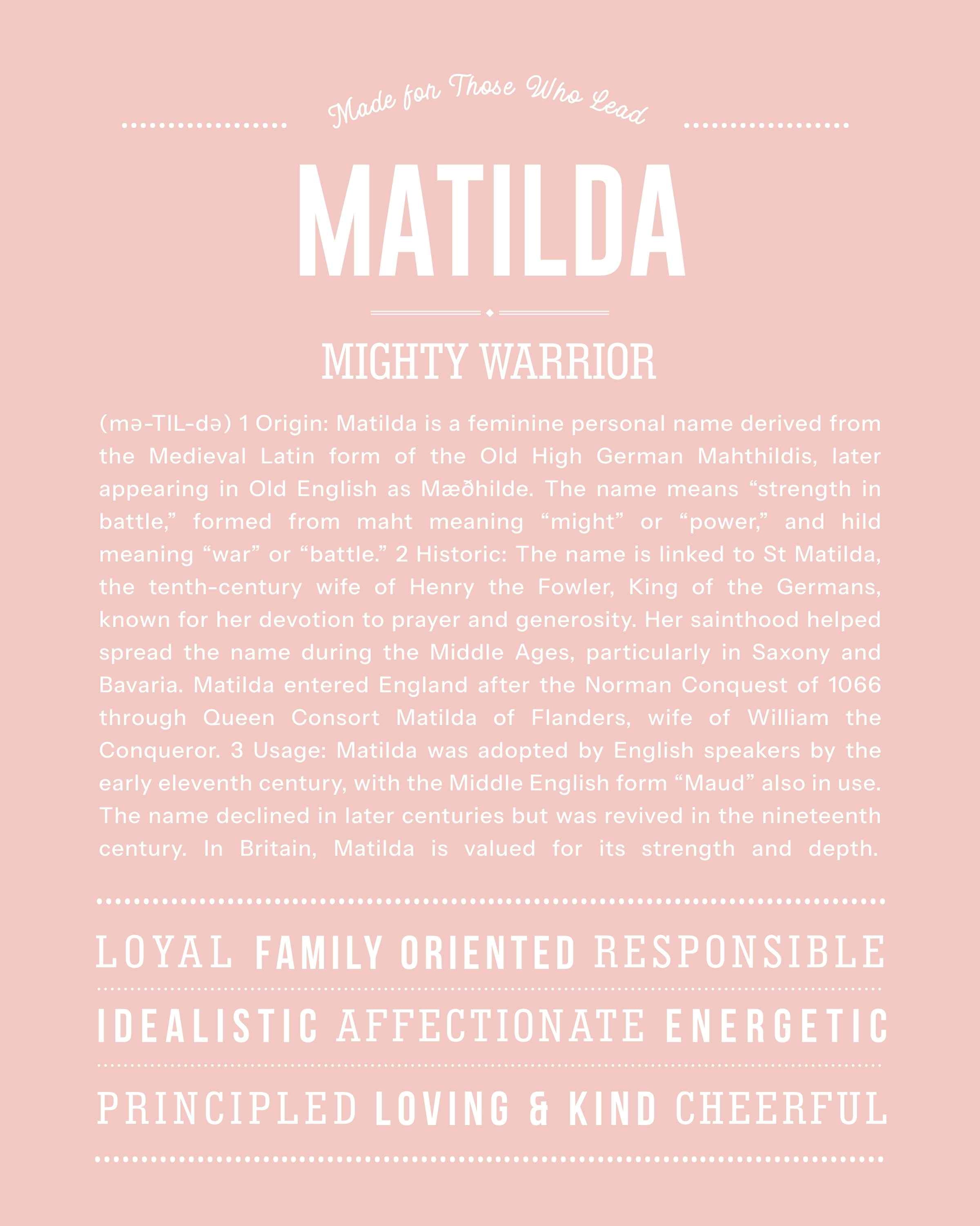 Matilda | Personalised Name Meaning Print – Custom Name Art Gift
