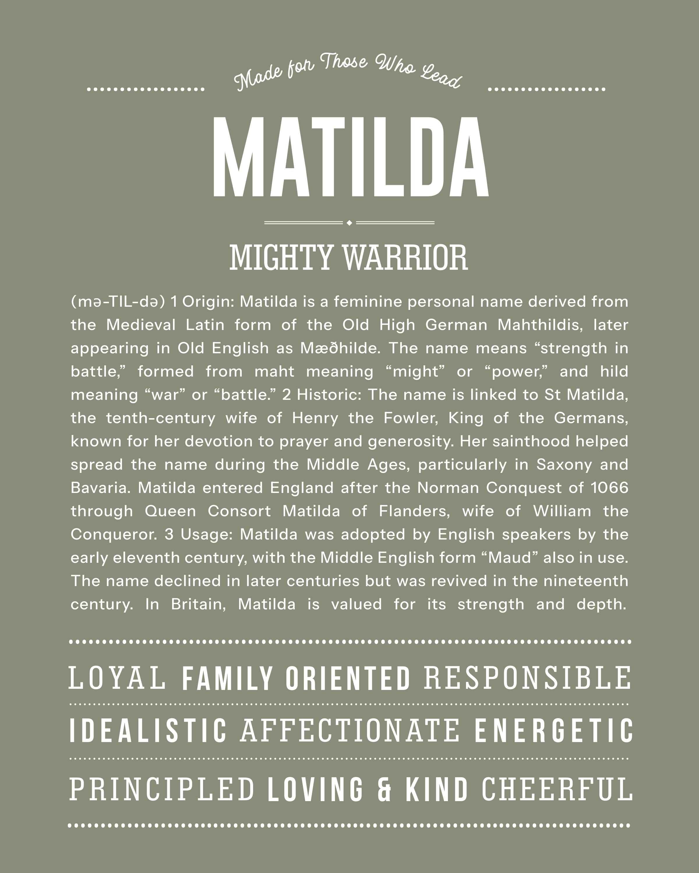 Matilda | Personalised Name Meaning Print – Custom Name Art Gift