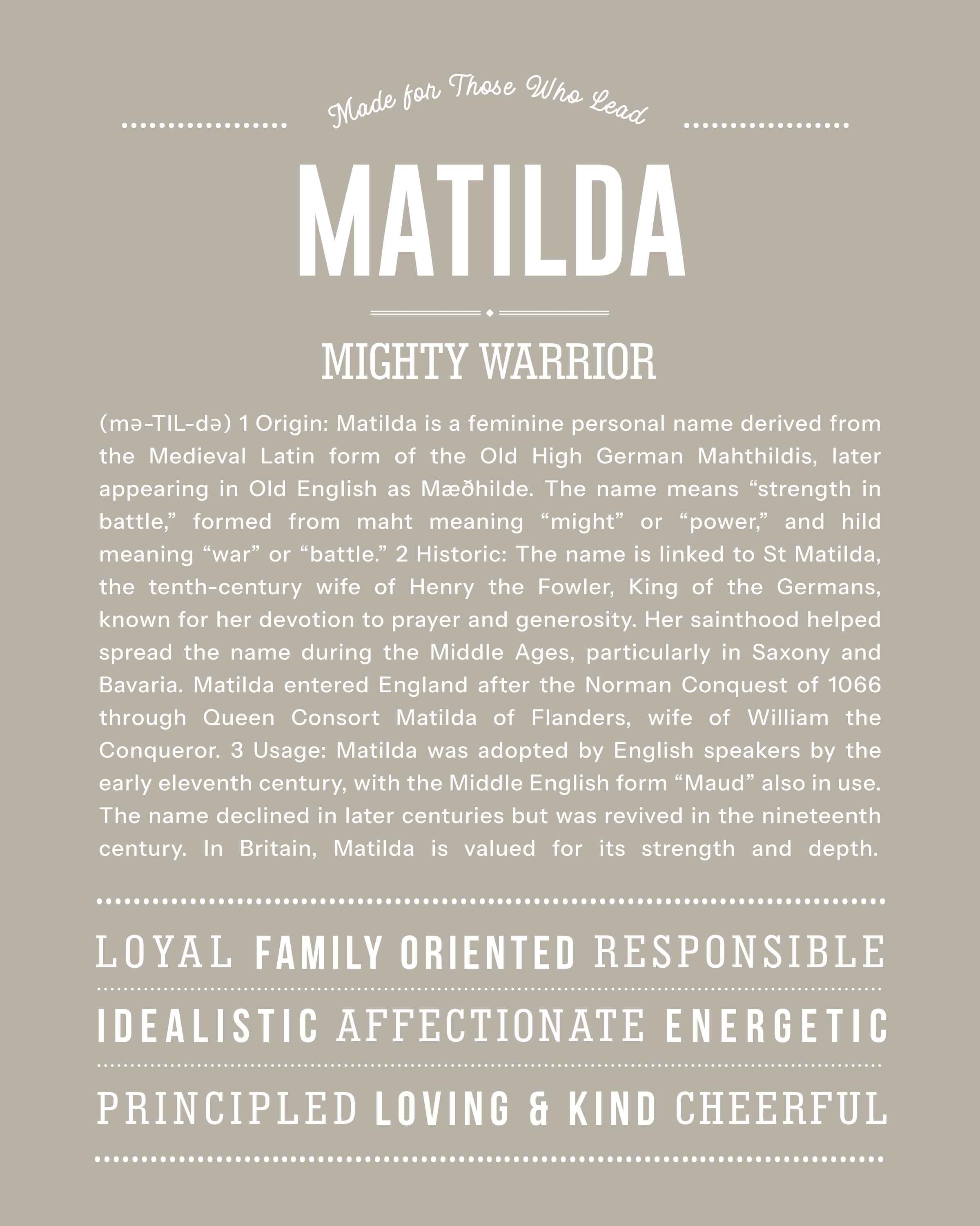 Matilda | Personalised Name Meaning Print – Custom Name Art Gift