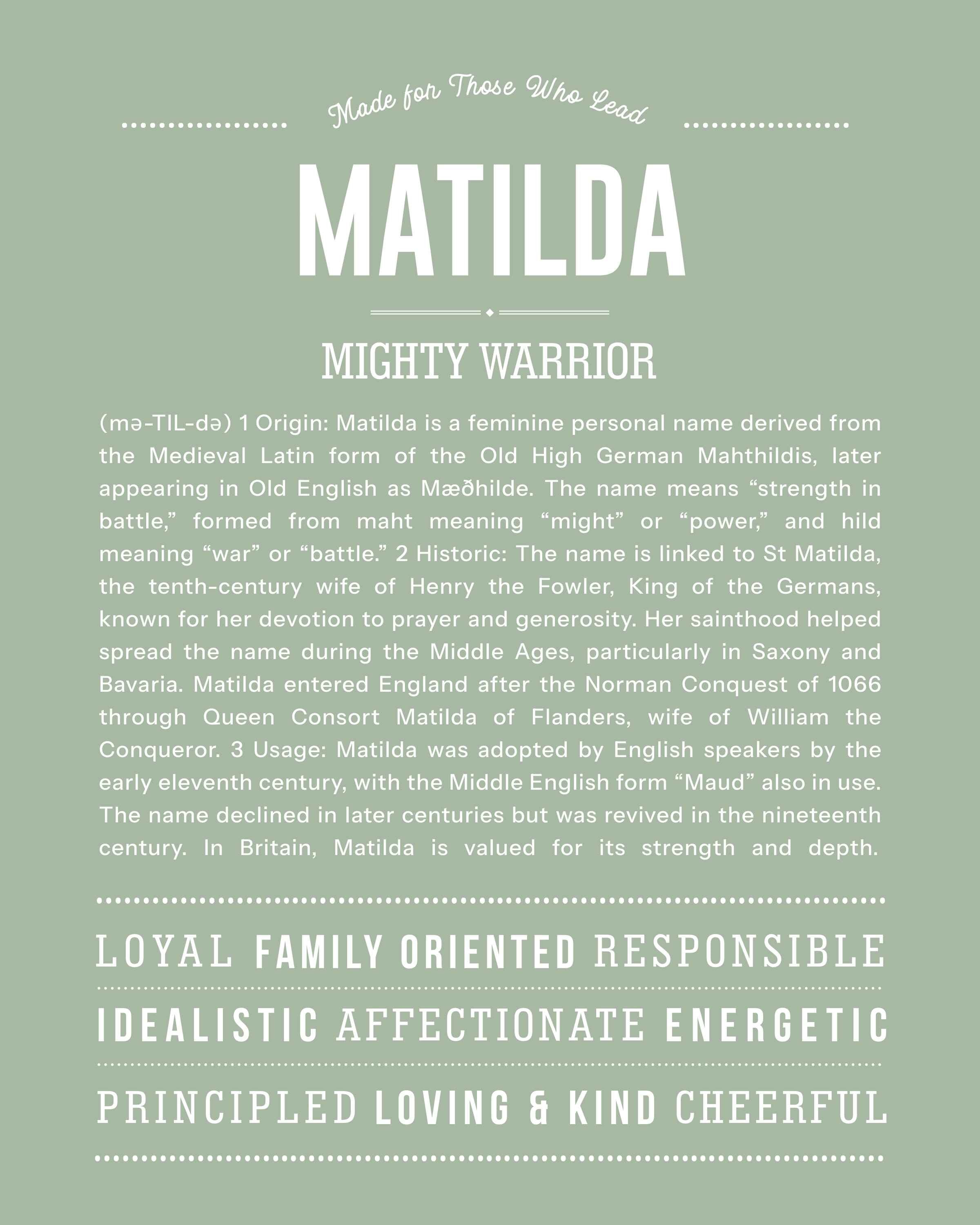 Matilda | Personalised Name Meaning Print – Custom Name Art Gift