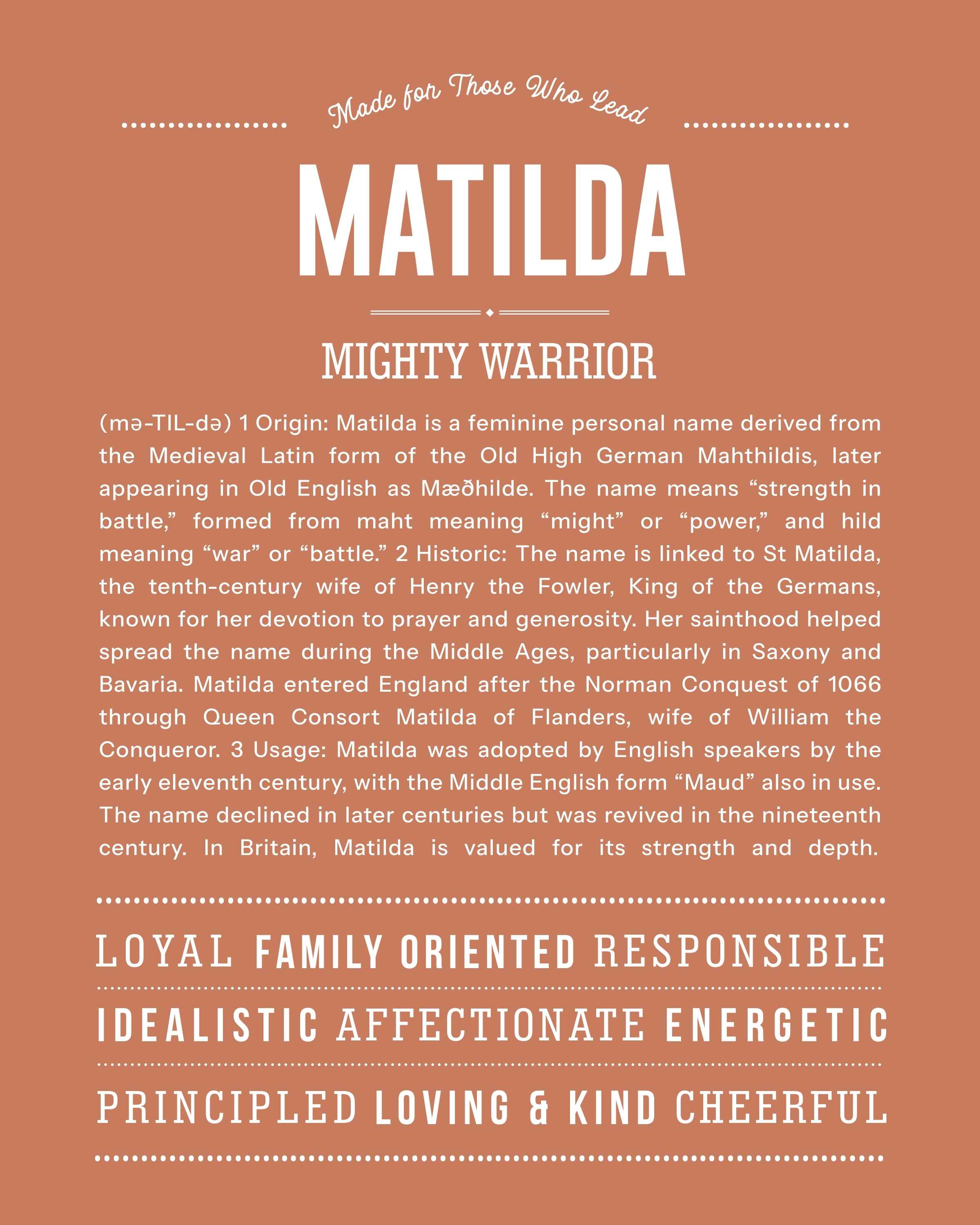 Matilda | Personalised Name Meaning Print – Custom Name Art Gift