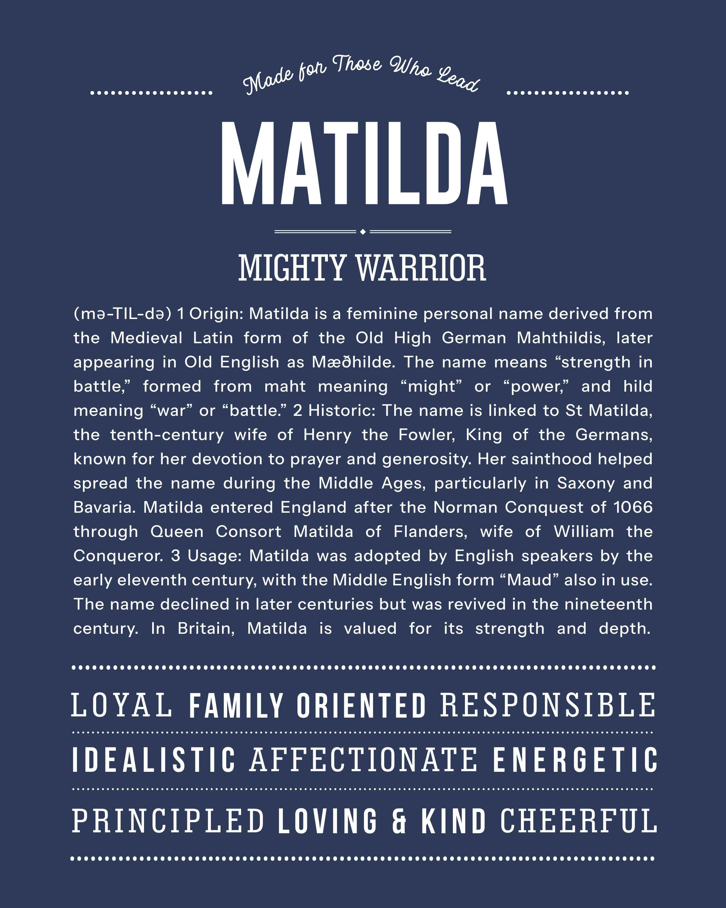 Matilda | Personalised Name Meaning Print – Custom Name Art Gift
