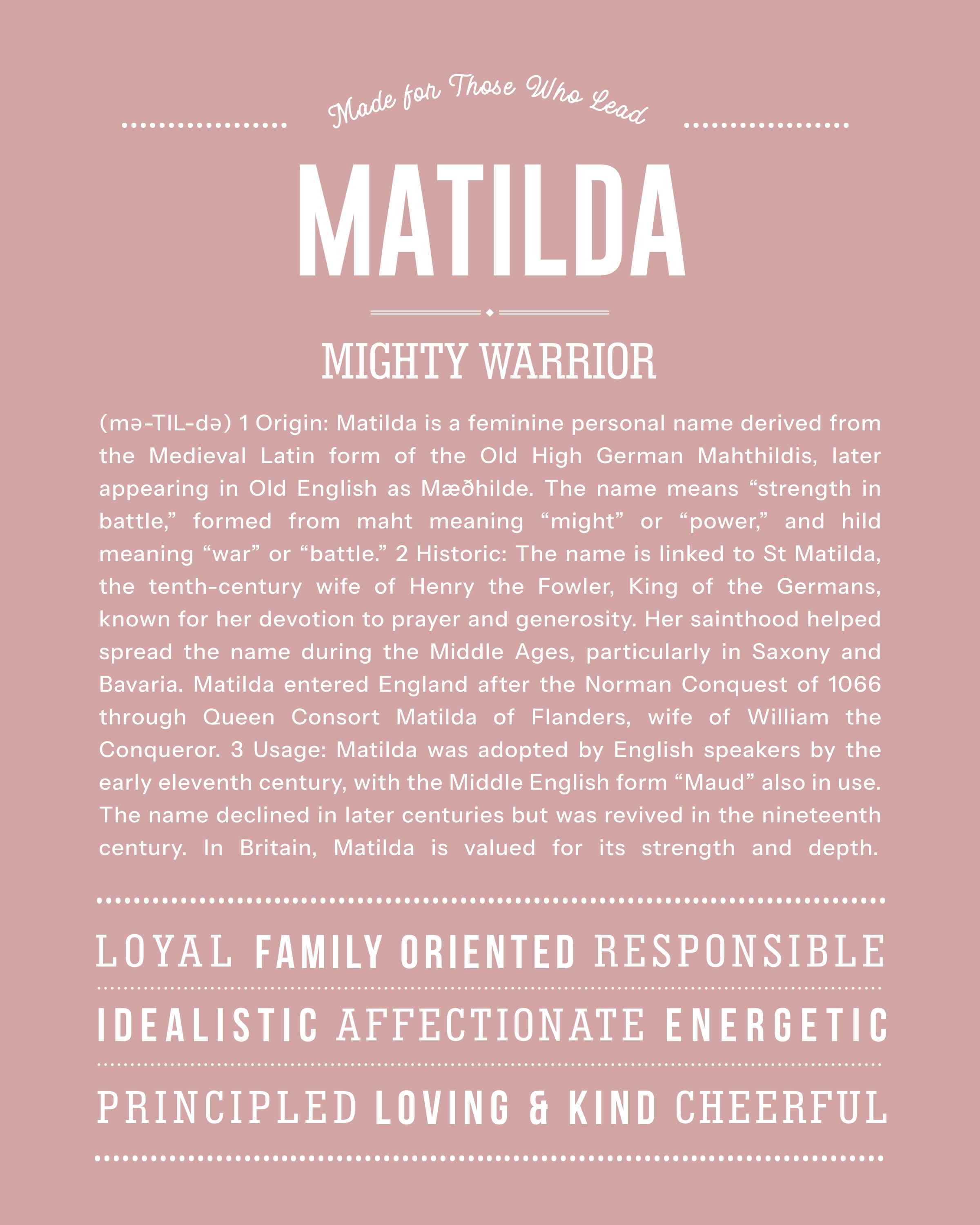 Matilda | Personalised Name Meaning Print – Custom Name Art Gift
