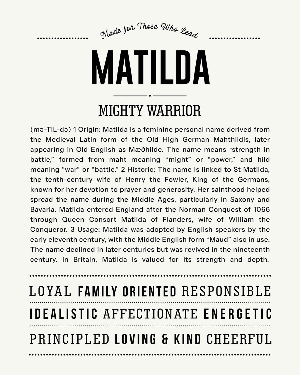 Matilda | Personalised Name Meaning Print – Custom Name Art Gift