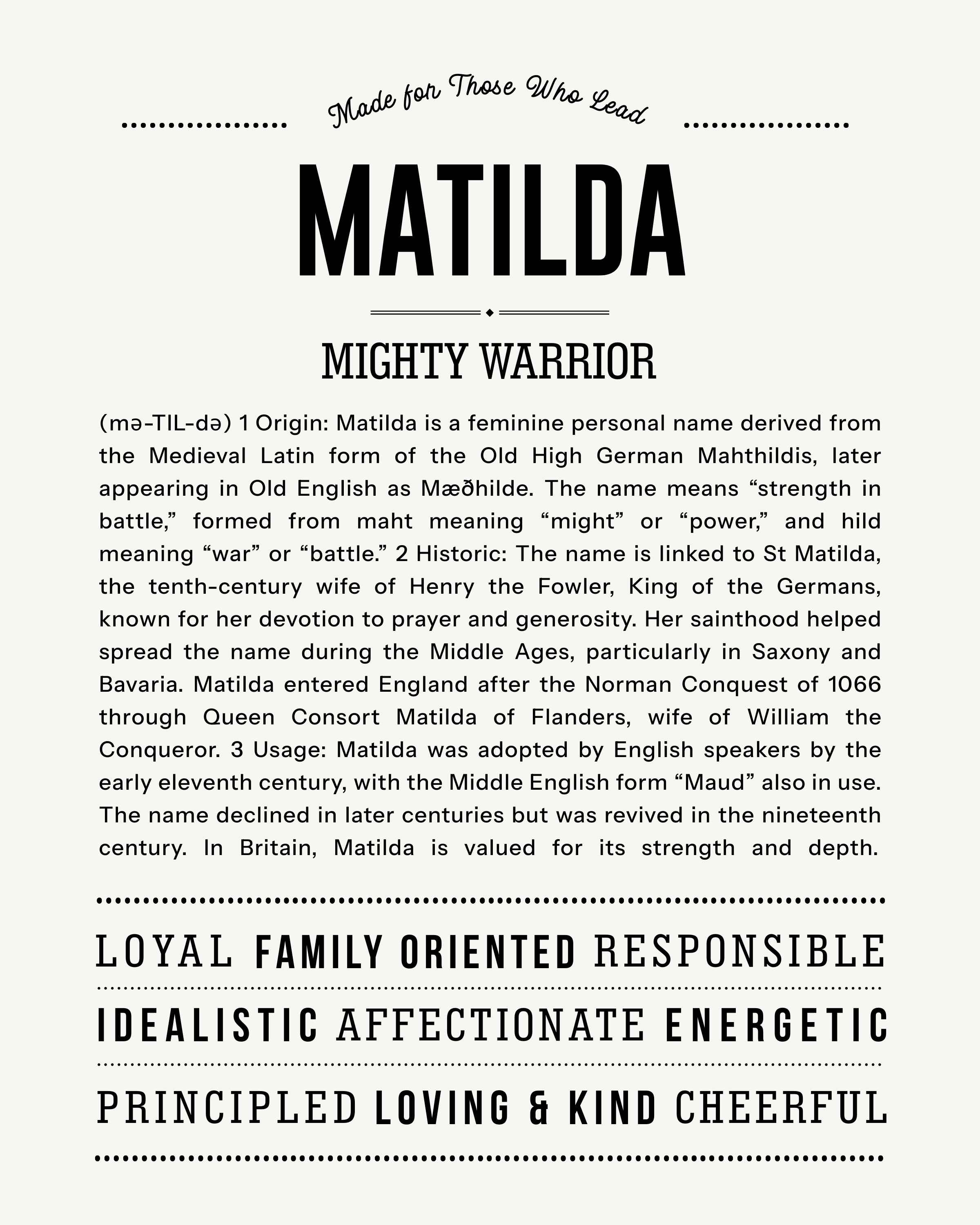 Matilda | Personalised Name Meaning Print – Custom Name Art Gift