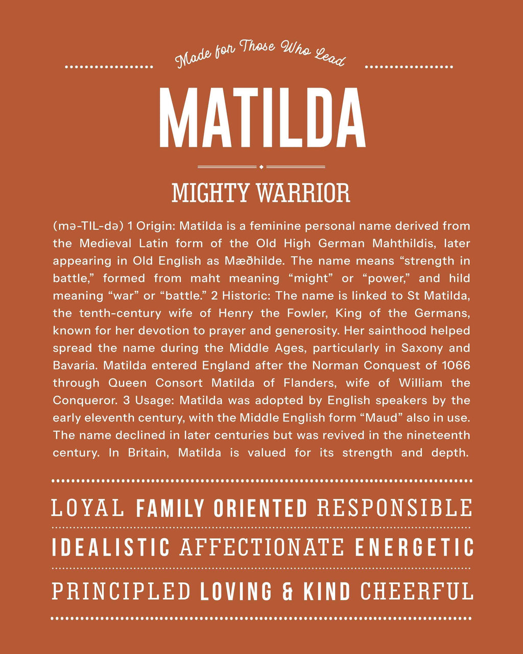 Matilda | Personalised Name Meaning Print – Custom Name Art Gift