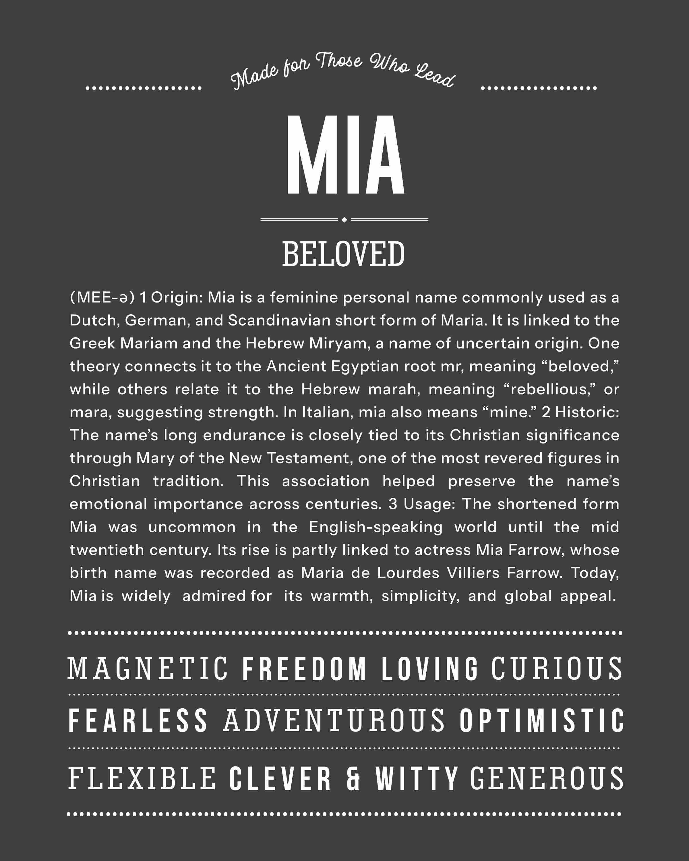 Mia | Personalised Name Meaning Print – Custom Name Art Gift