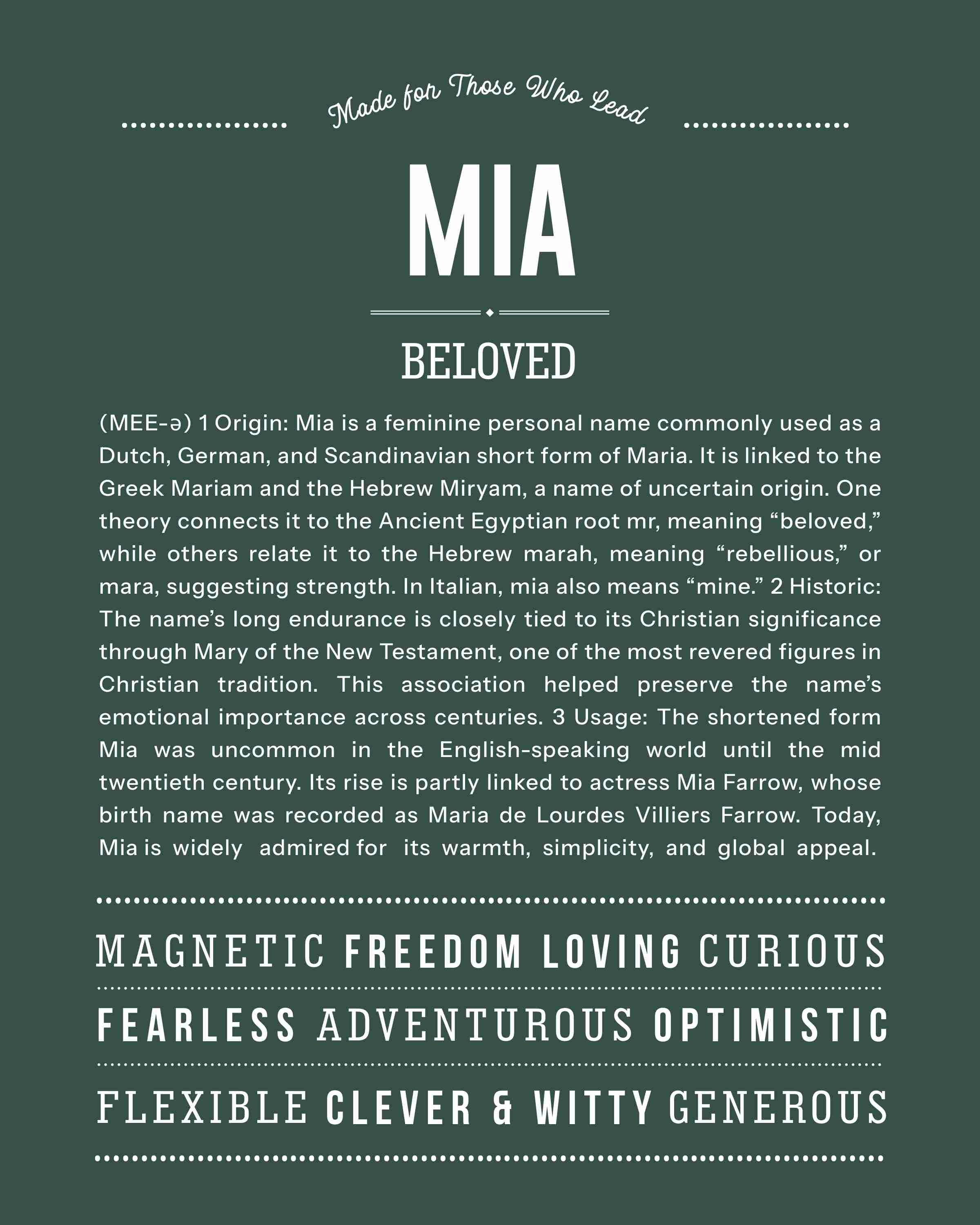 Mia | Personalised Name Meaning Print – Custom Name Art Gift