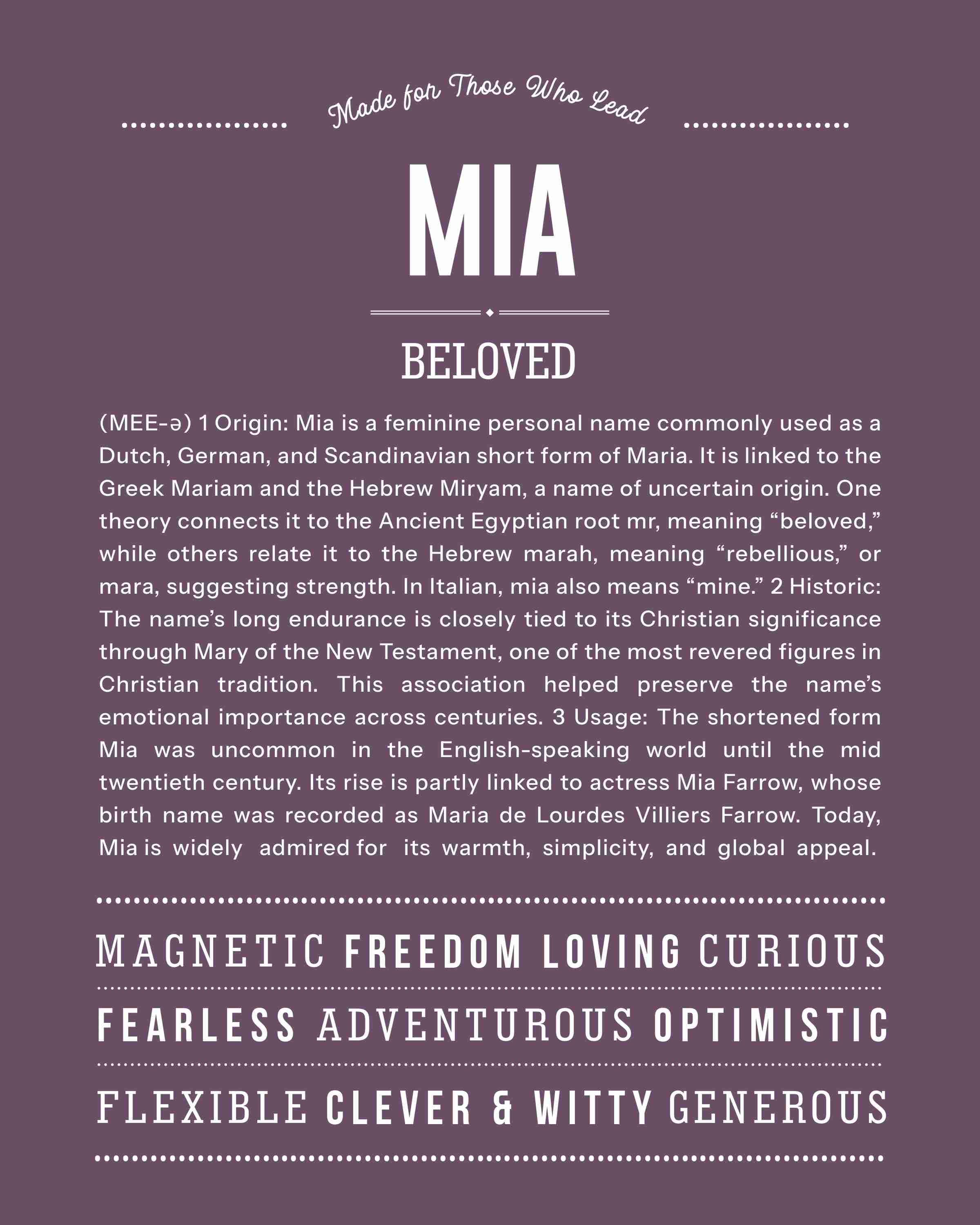 Mia | Personalised Name Meaning Print – Custom Name Art Gift