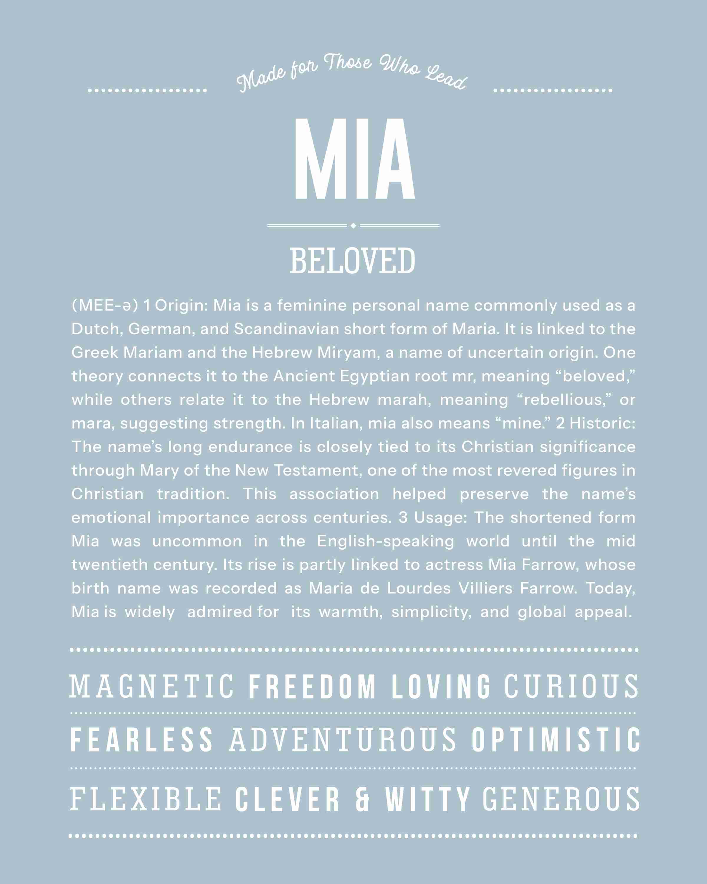 Mia | Personalised Name Meaning Print – Custom Name Art Gift