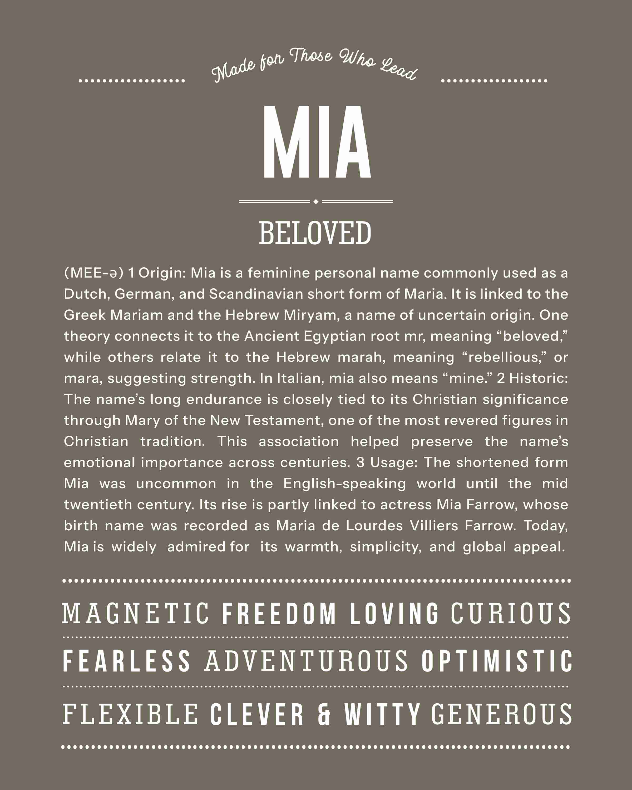 Mia | Personalised Name Meaning Print – Custom Name Art Gift