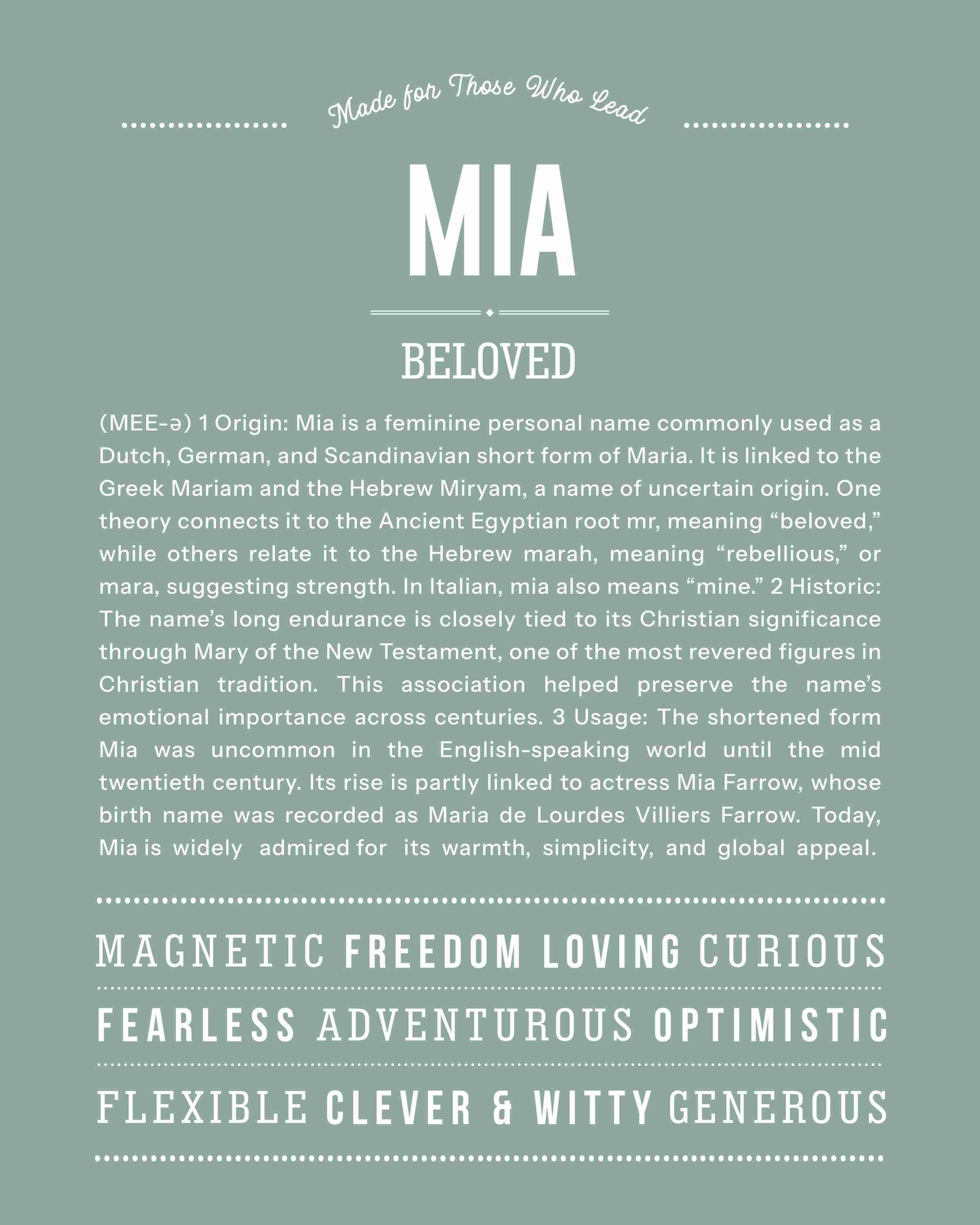 Mia | Personalised Name Meaning Print – Custom Name Art Gift