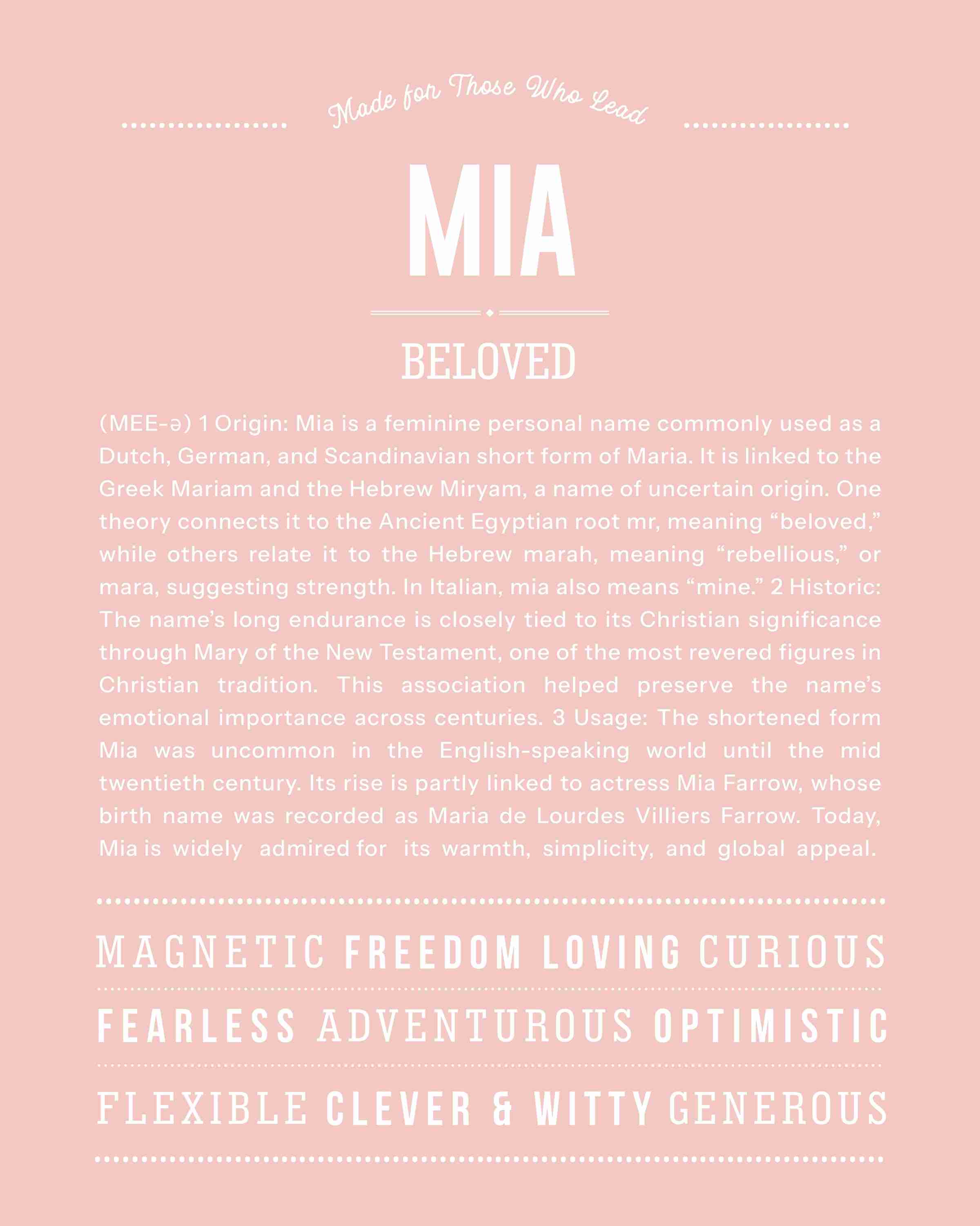 Mia | Personalised Name Meaning Print – Custom Name Art Gift
