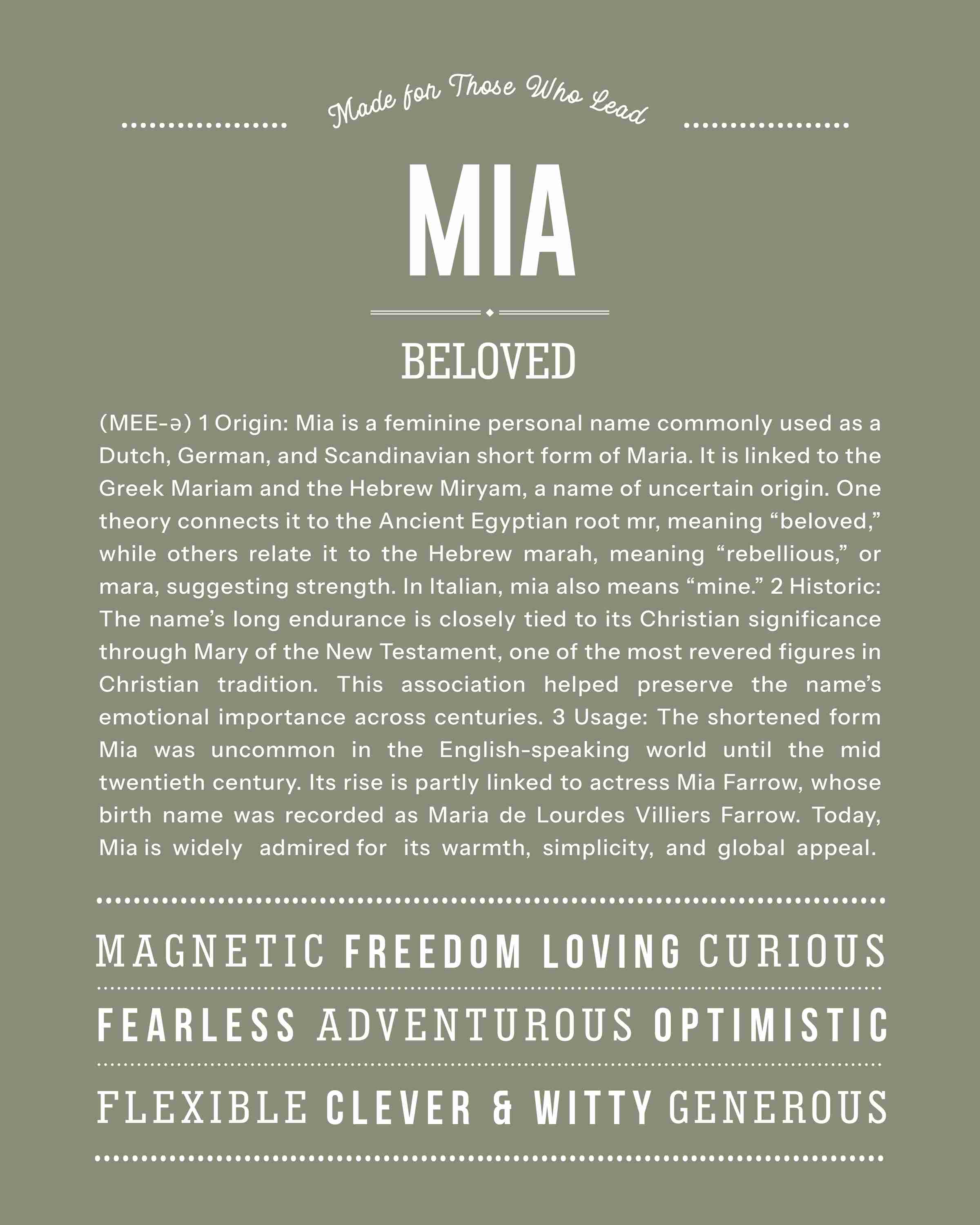 Mia | Personalised Name Meaning Print – Custom Name Art Gift