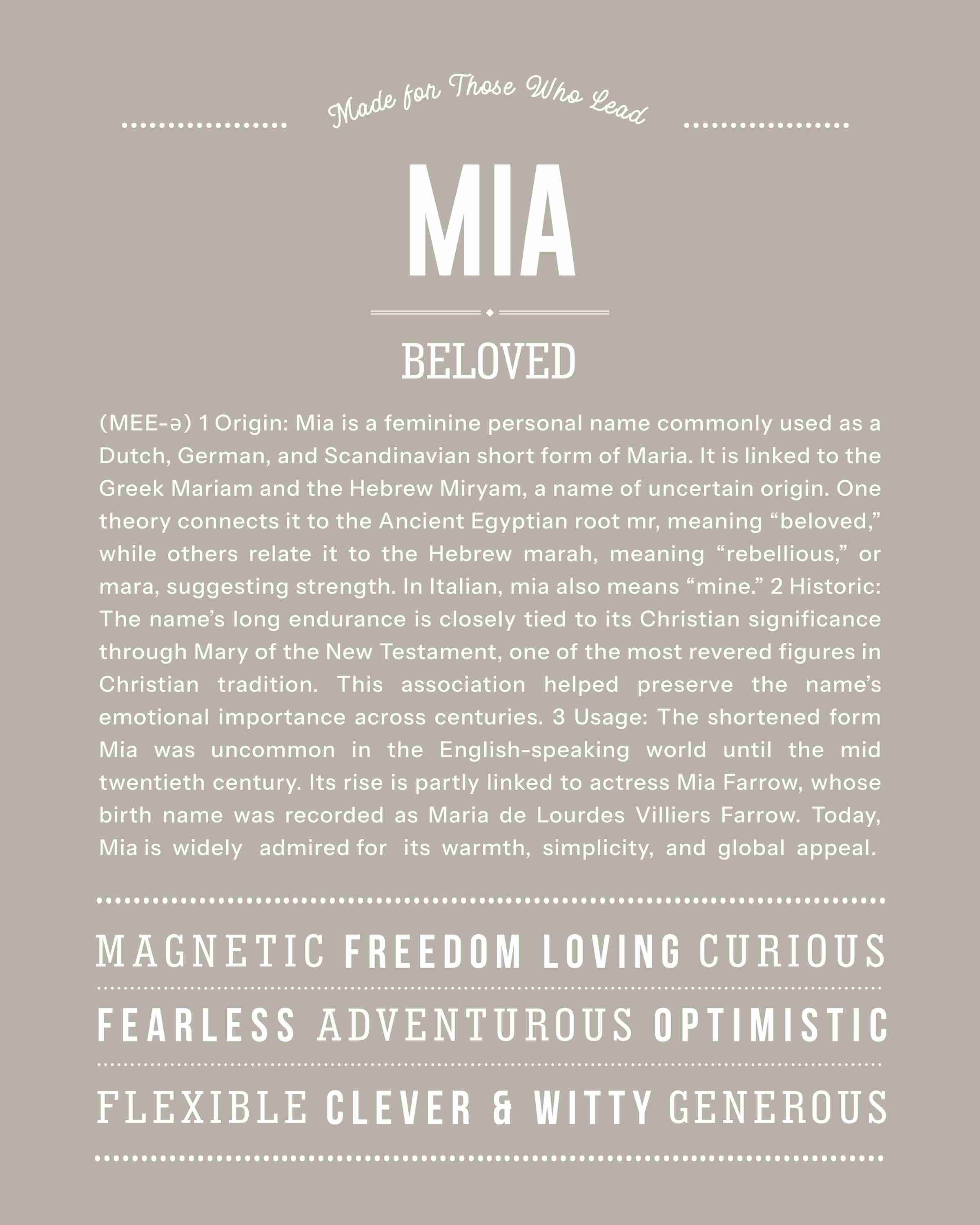 Mia | Personalised Name Meaning Print – Custom Name Art Gift
