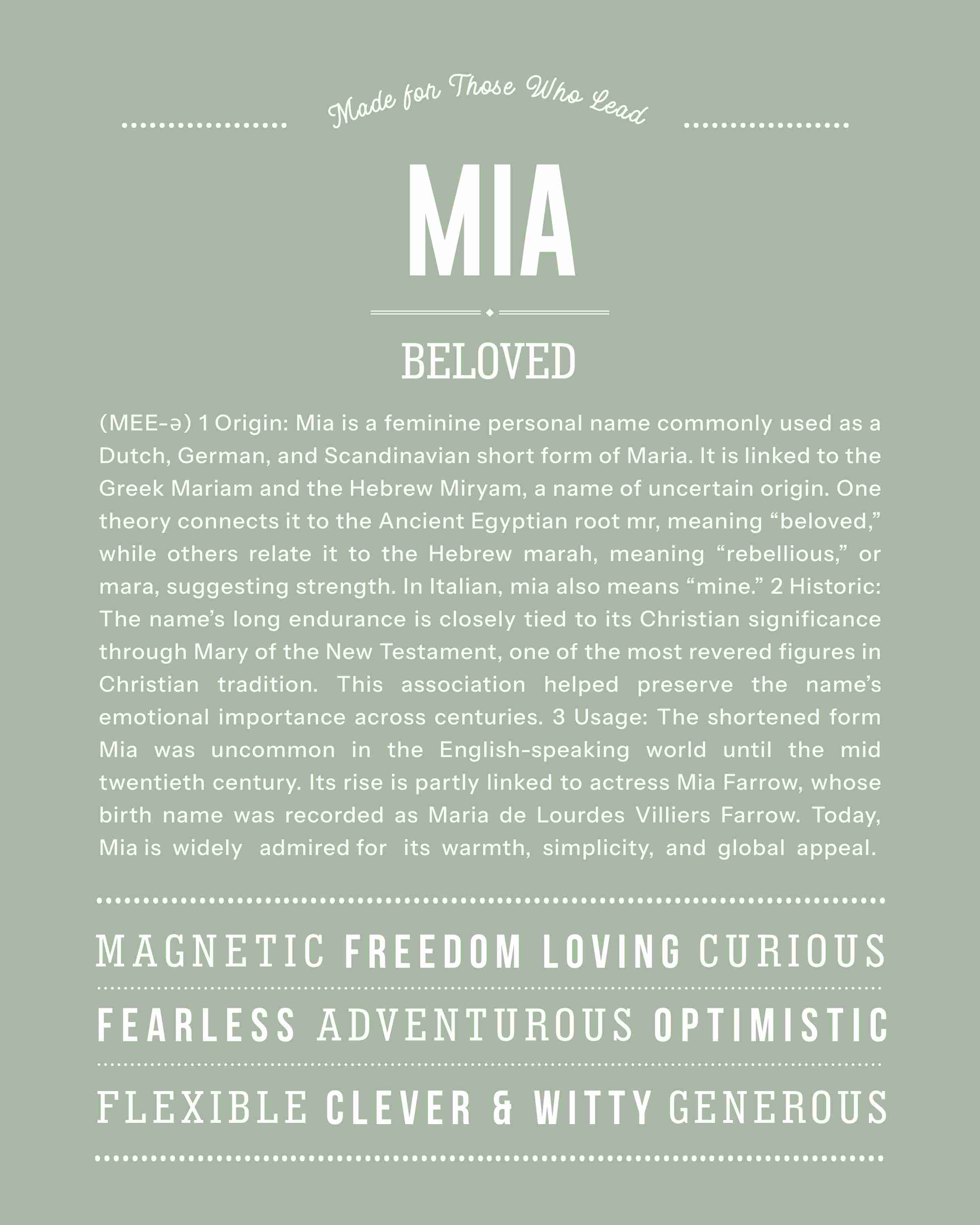 Mia | Personalised Name Meaning Print – Custom Name Art Gift
