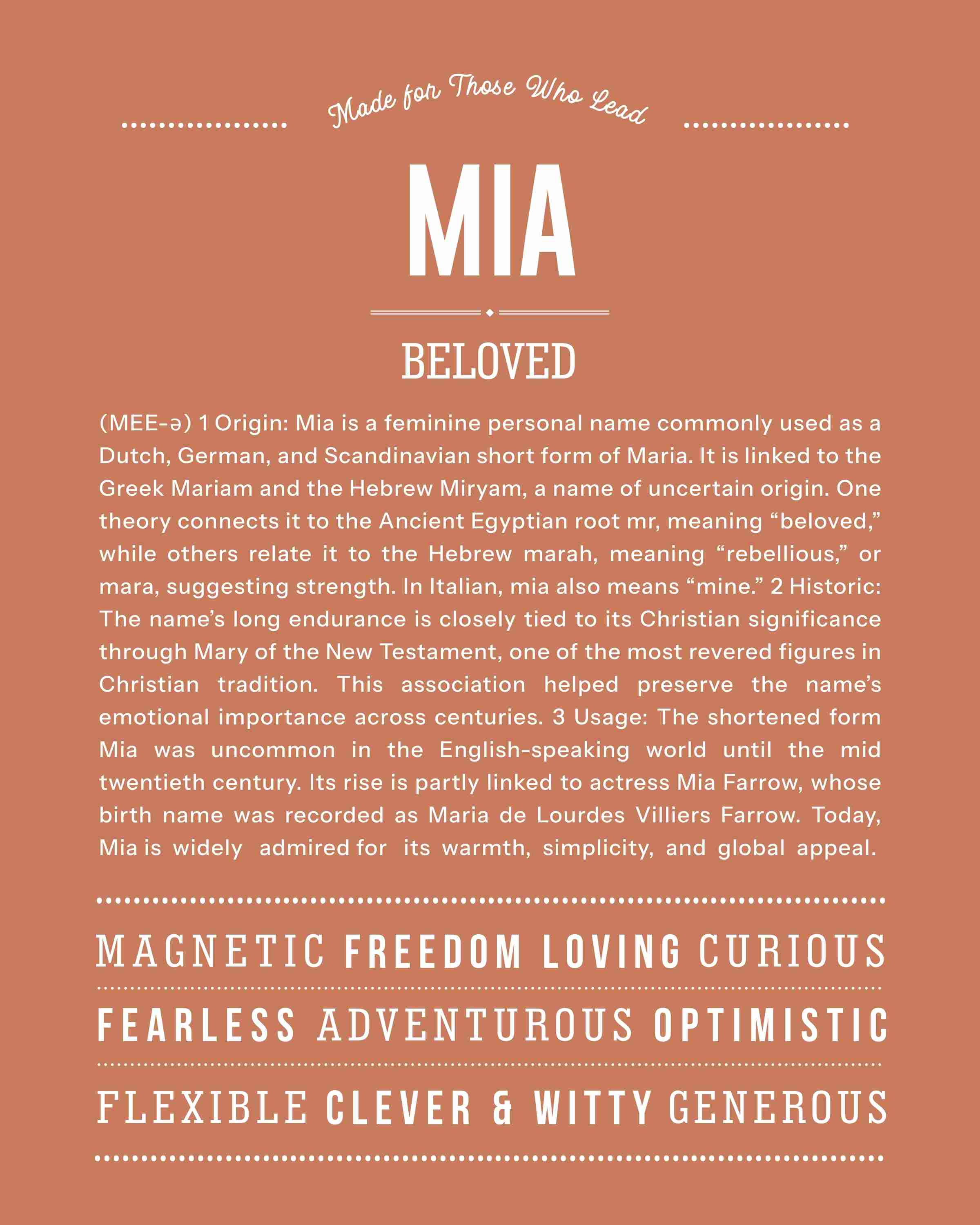Mia | Personalised Name Meaning Print – Custom Name Art Gift