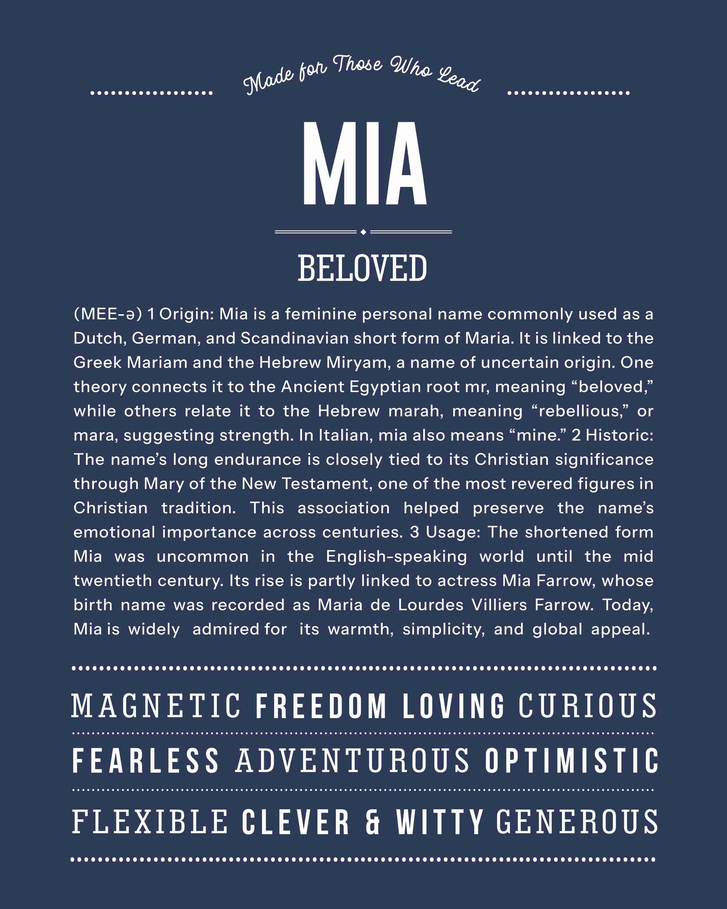 Mia | Personalised Name Meaning Print – Custom Name Art Gift