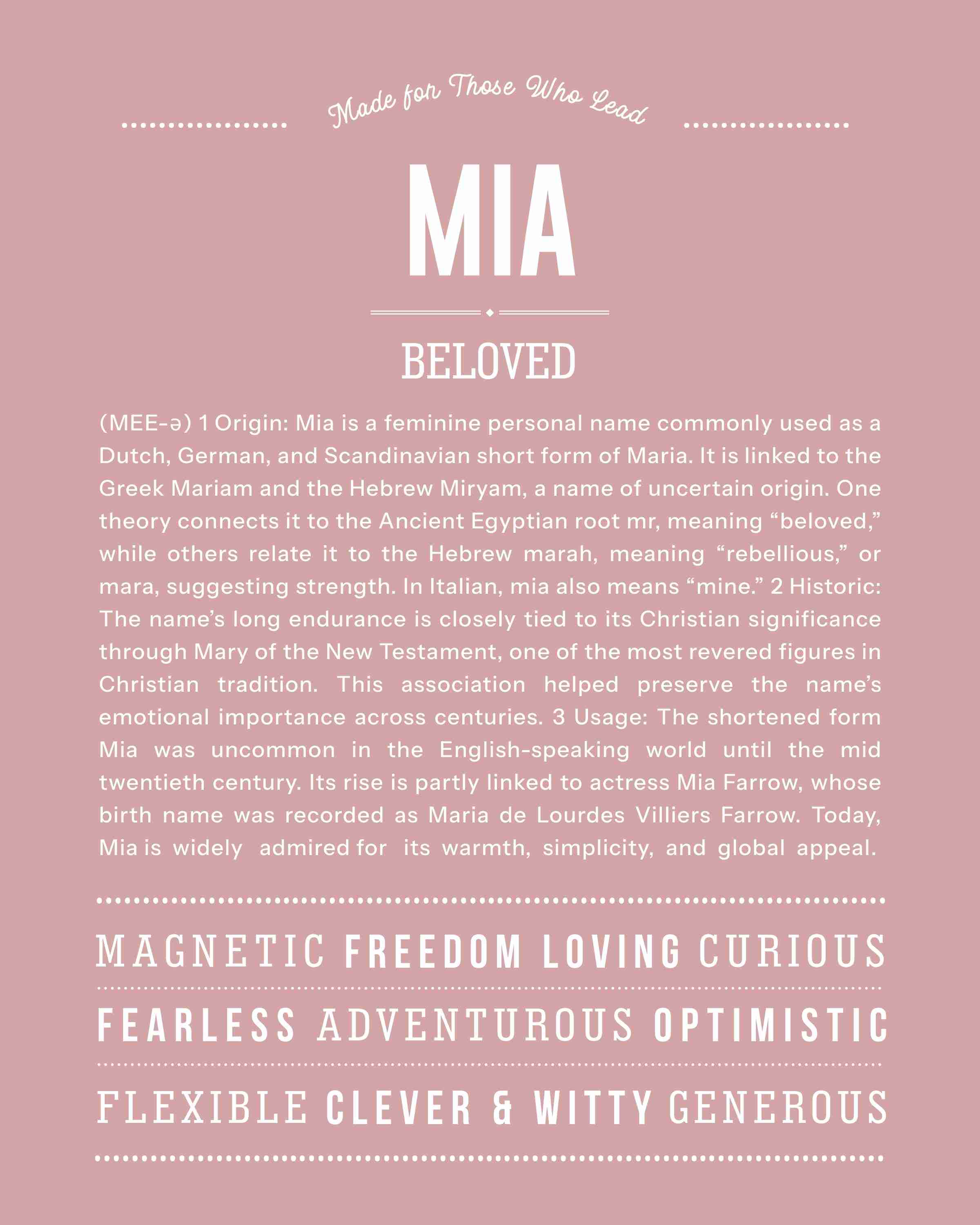Mia | Personalised Name Meaning Print – Custom Name Art Gift