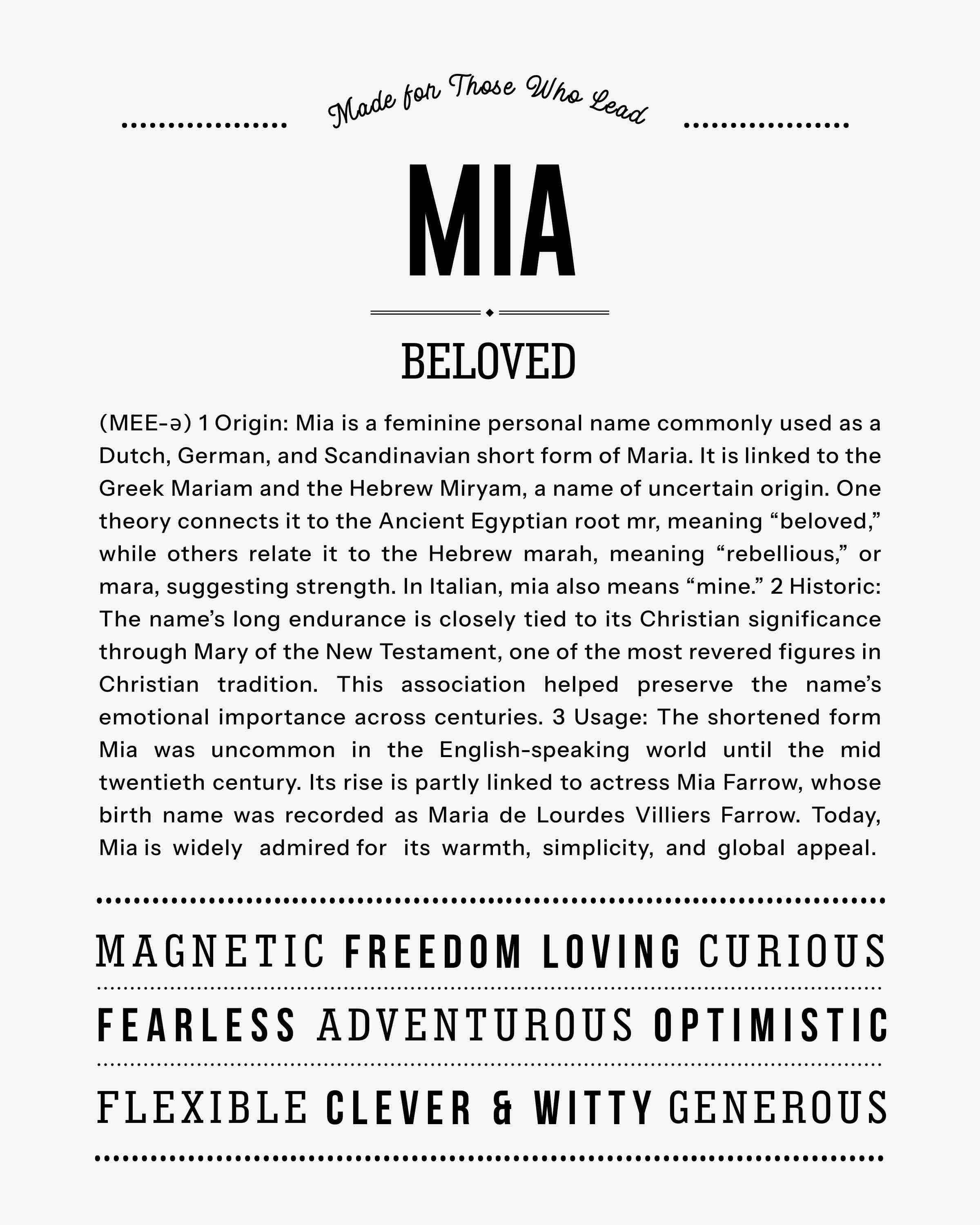 Mia | Personalised Name Meaning Print – Custom Name Art Gift