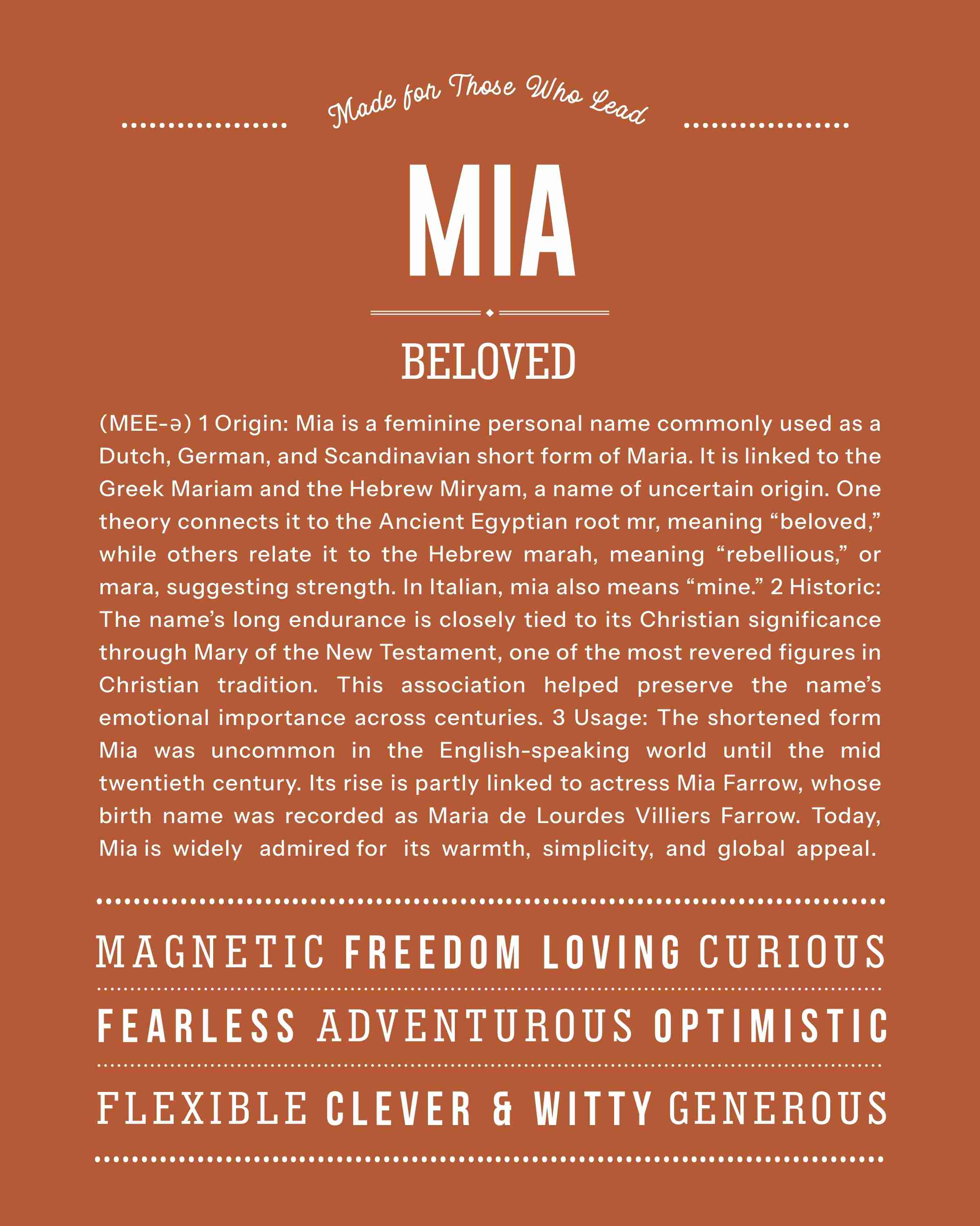 Mia | Personalised Name Meaning Print – Custom Name Art Gift