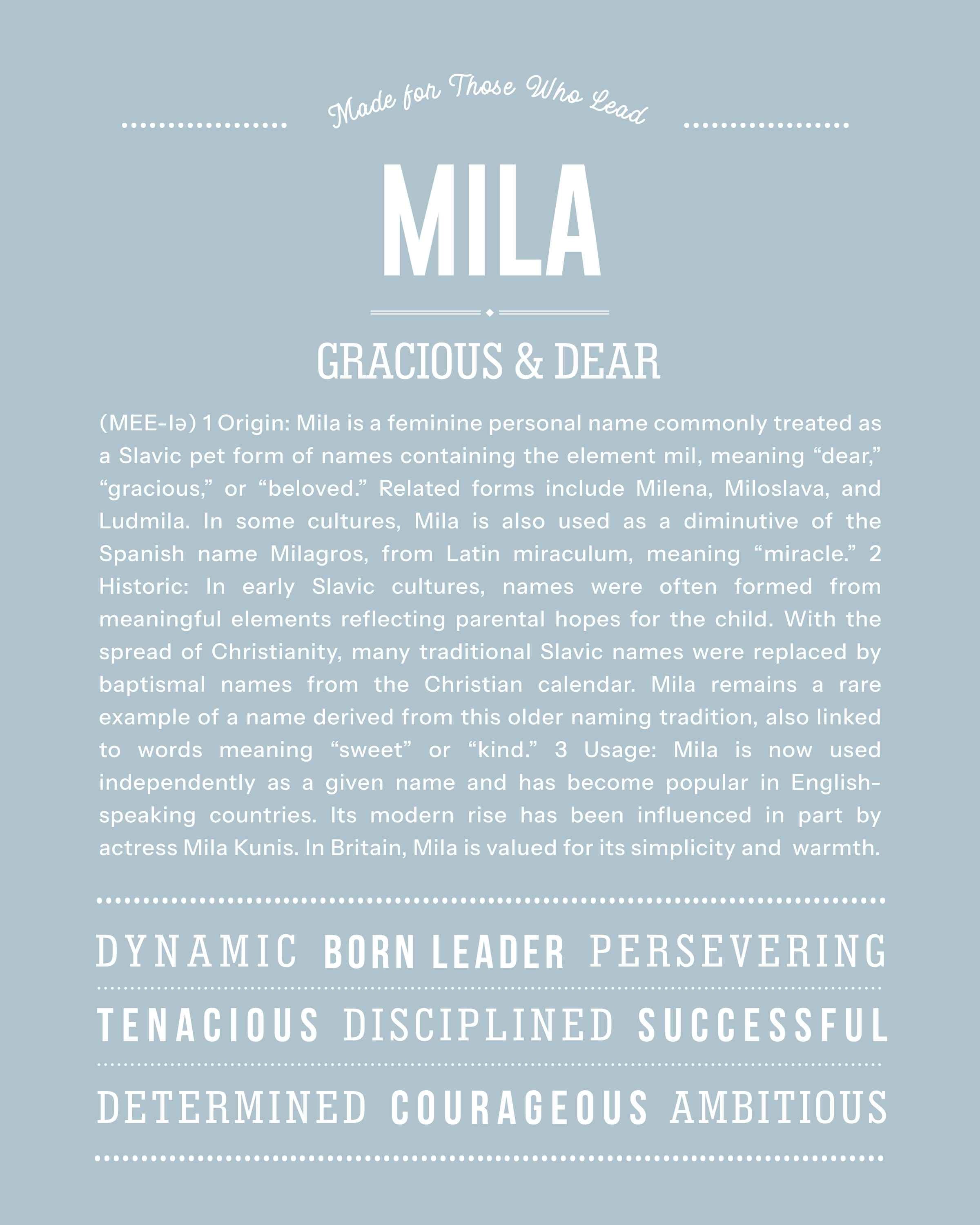 Mila | Personalised Name Meaning Print – Custom Name Art Gift
