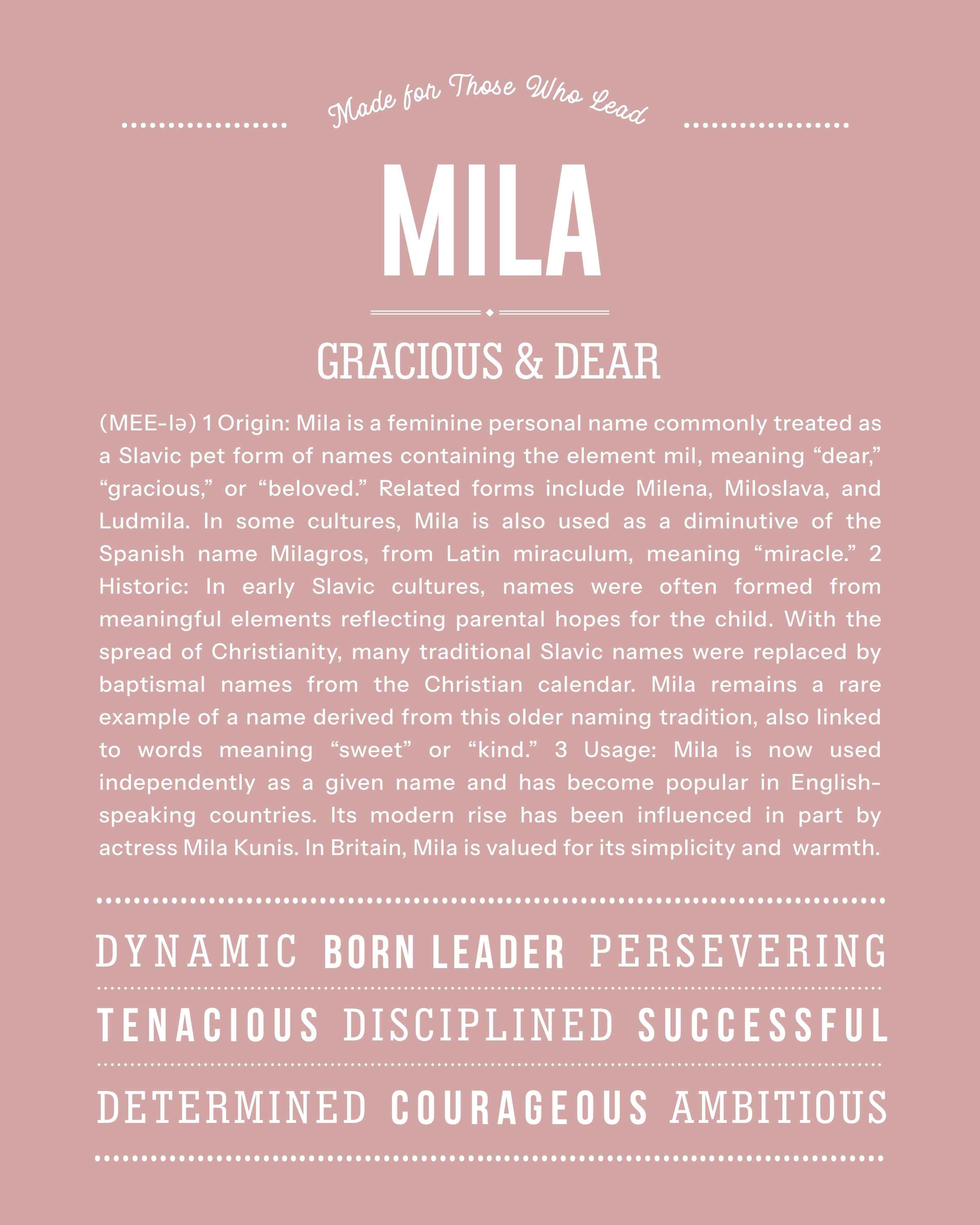 Mila | Personalised Name Meaning Print – Custom Name Art Gift