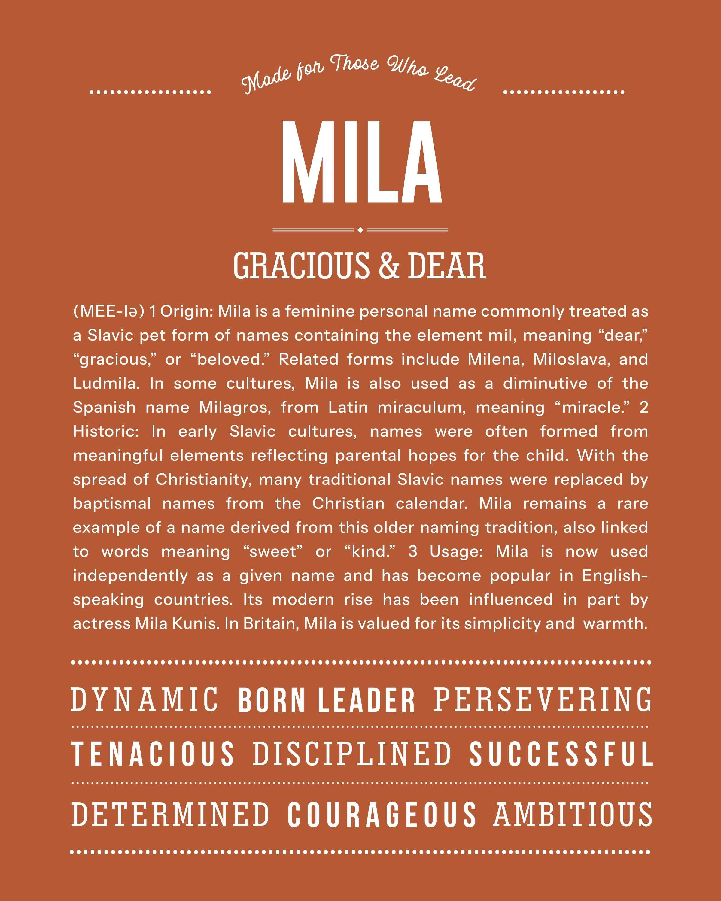 Mila | Personalised Name Meaning Print – Custom Name Art Gift