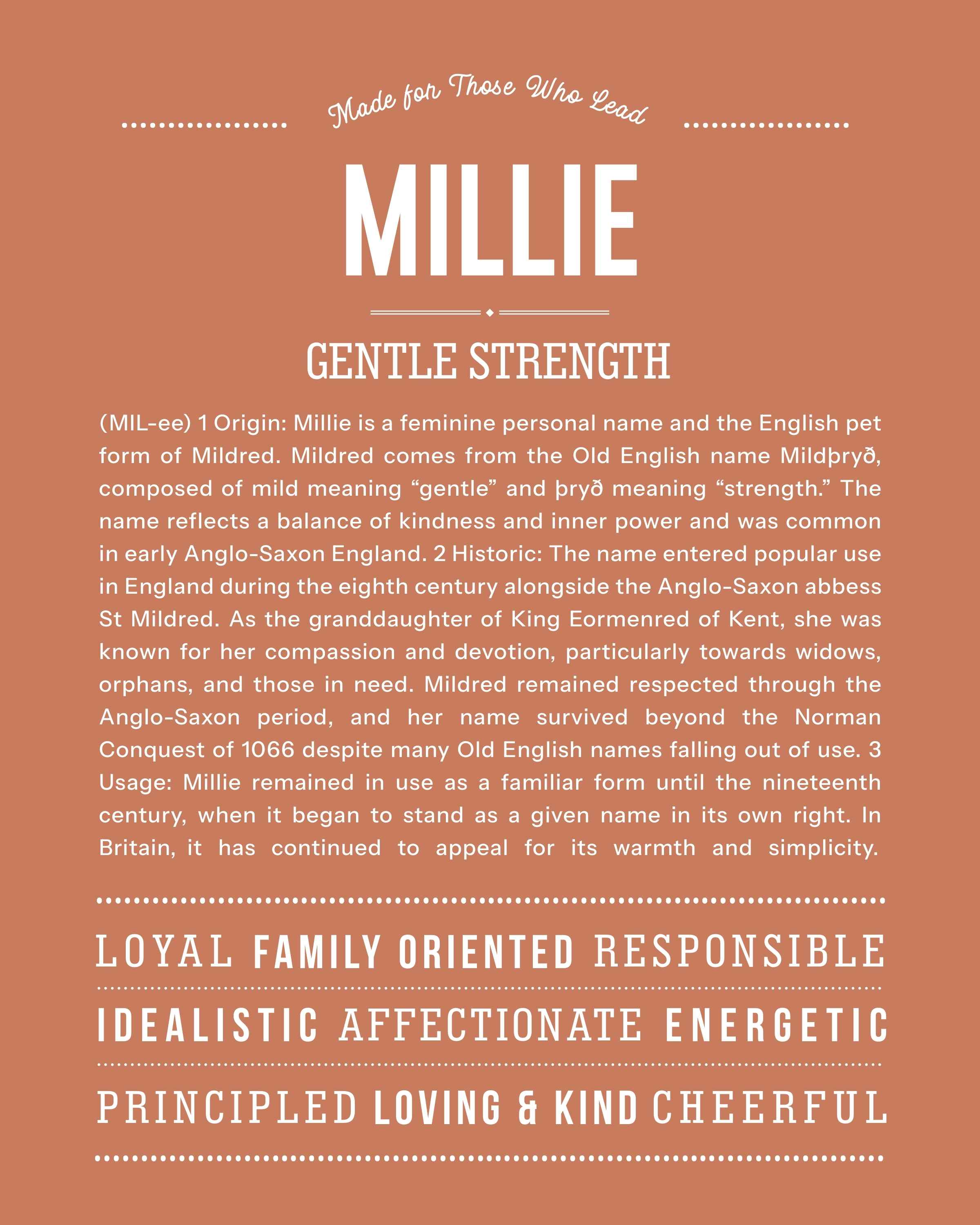 Millie | Personalised Name Meaning Print – Custom Name Art Gift