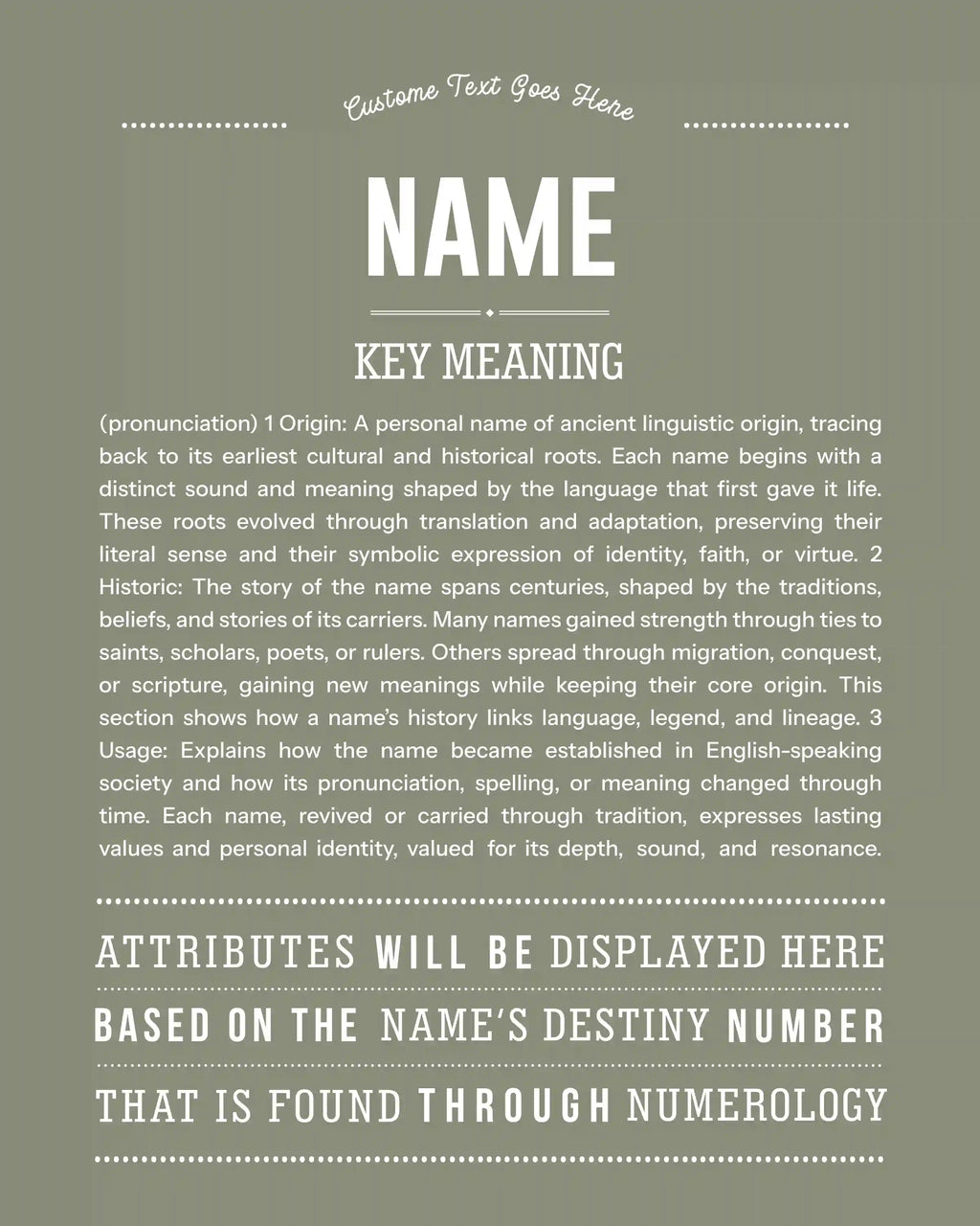 design with customizable text on a olive gray background
