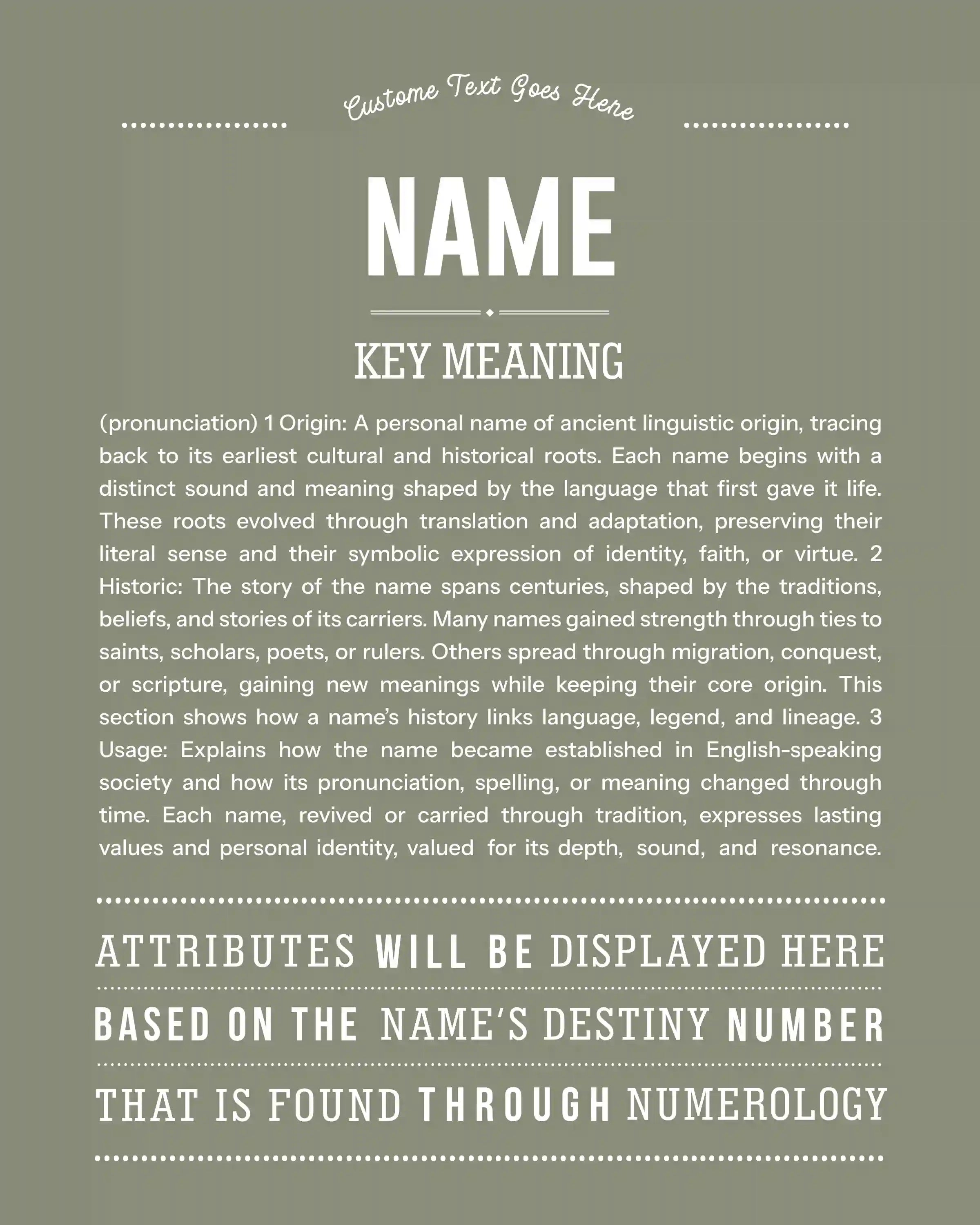 design with customizable text on a olive gray background