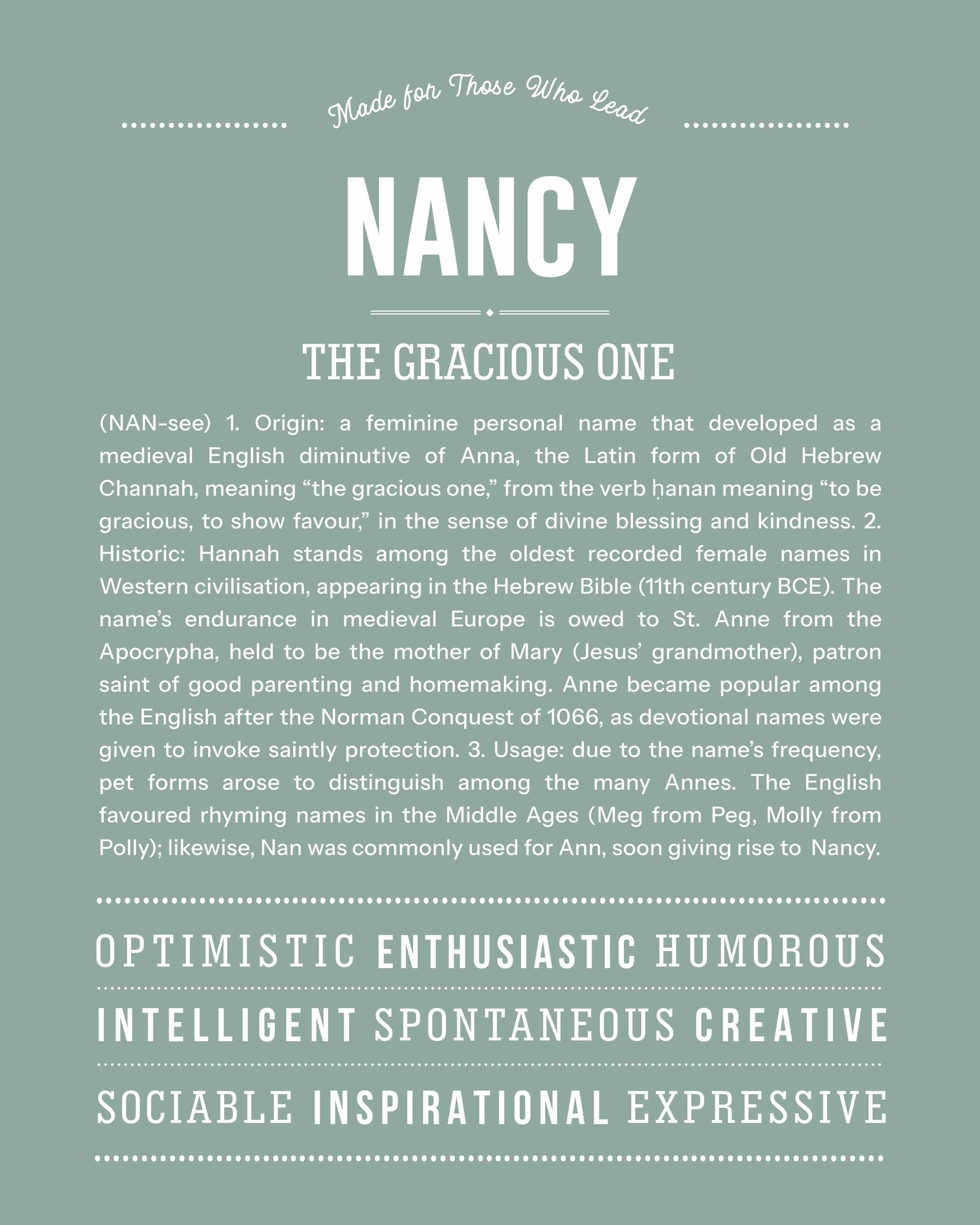 Nancy | Personalised Name Meaning Print – Custom Name Art Gift