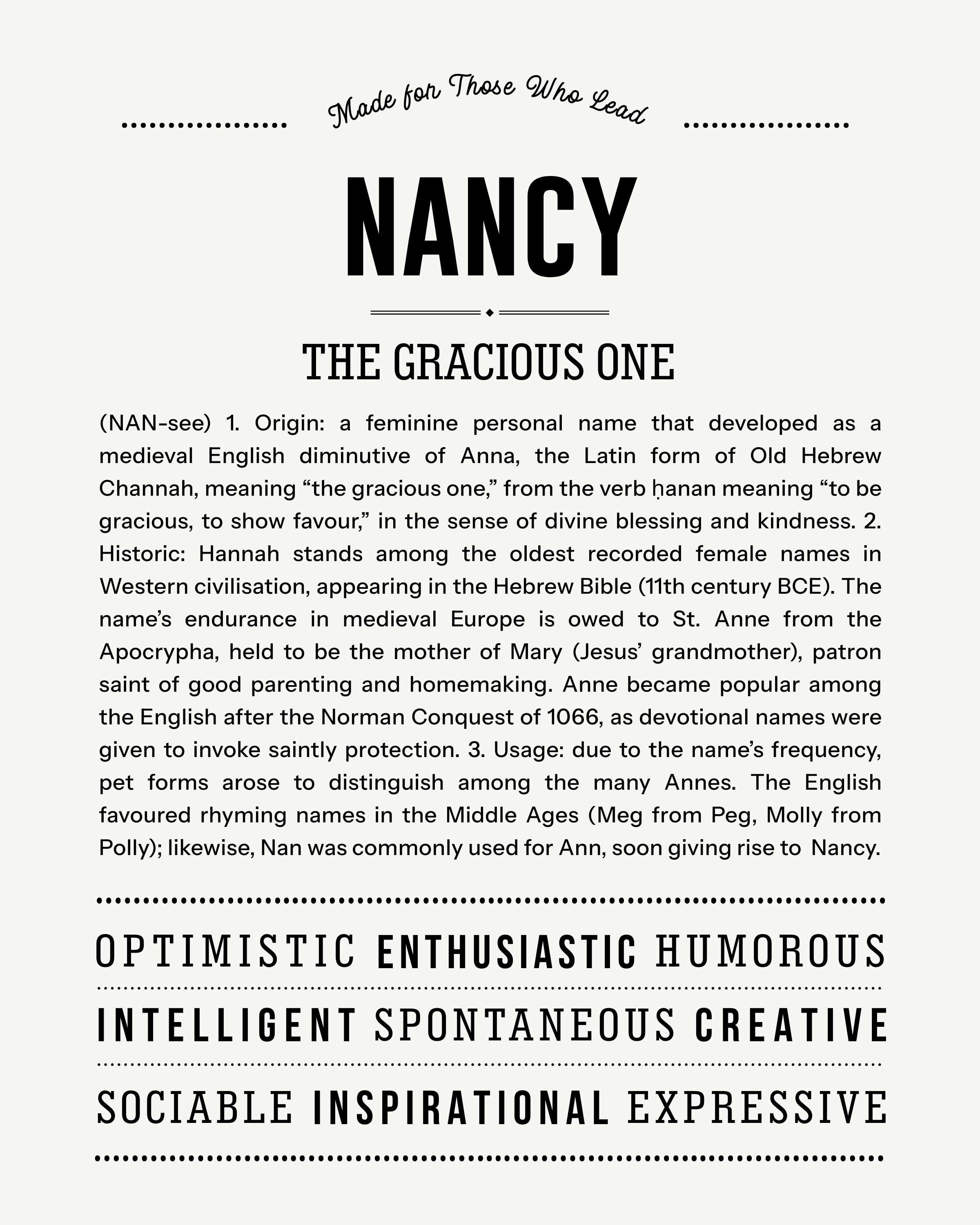 Nancy | Personalised Name Meaning Print – Custom Name Art Gift