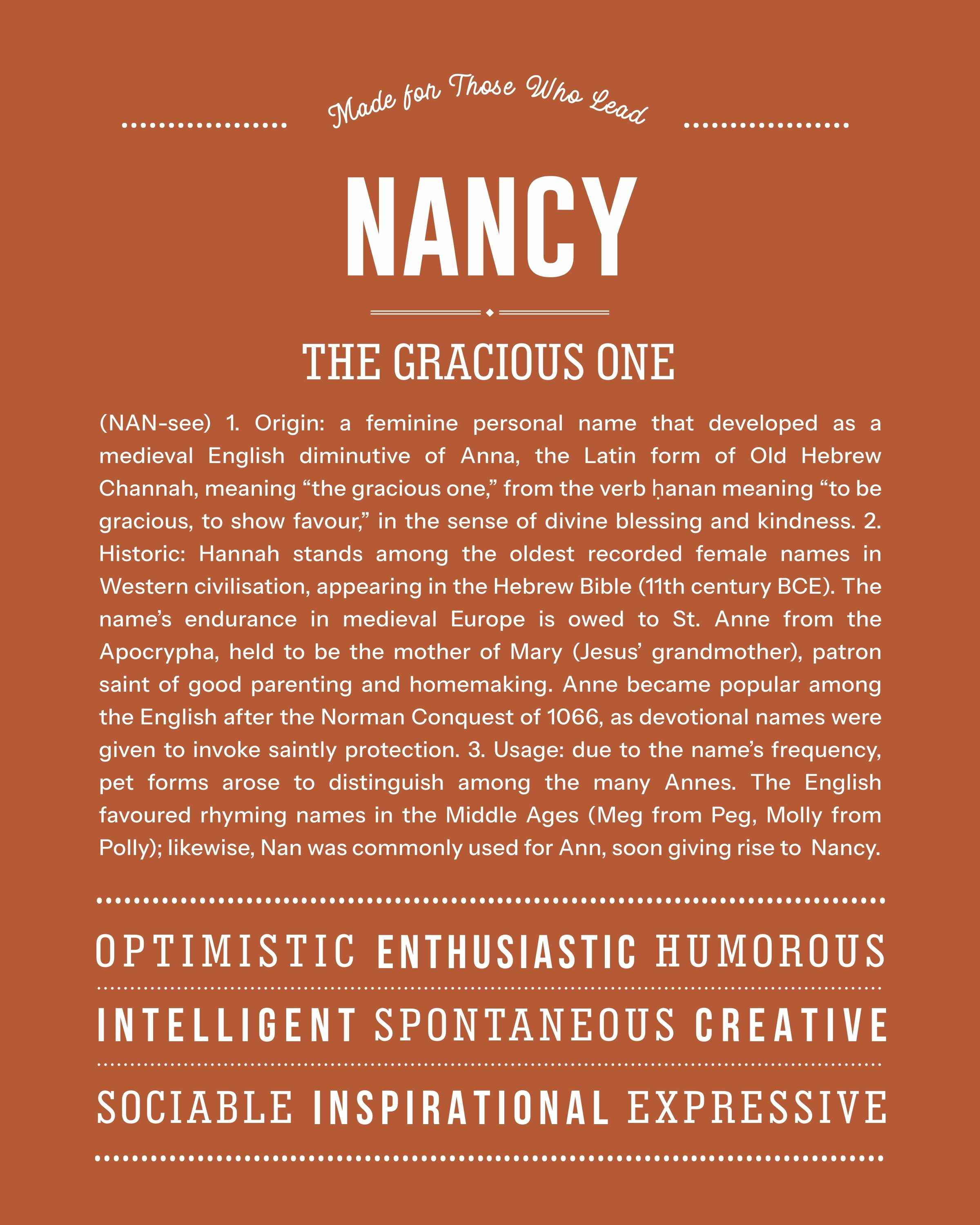 Nancy | Personalised Name Meaning Print – Custom Name Art Gift