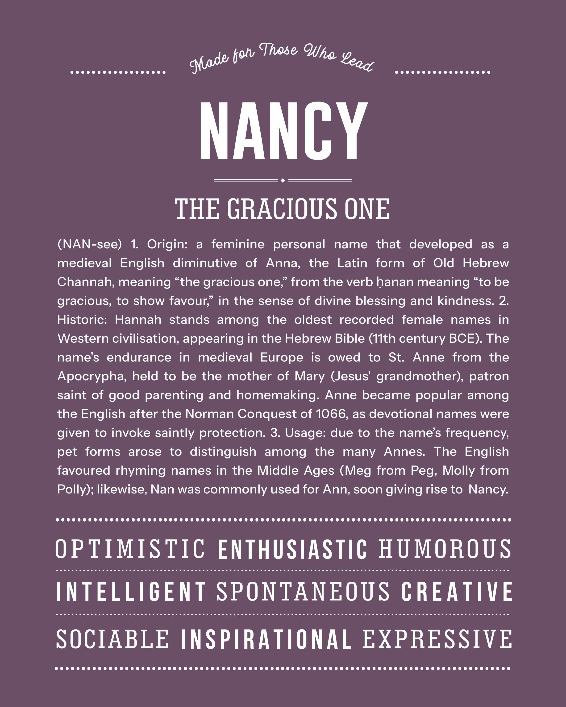 Nancy | Personalised Name Meaning Print – Custom Name Art Gift