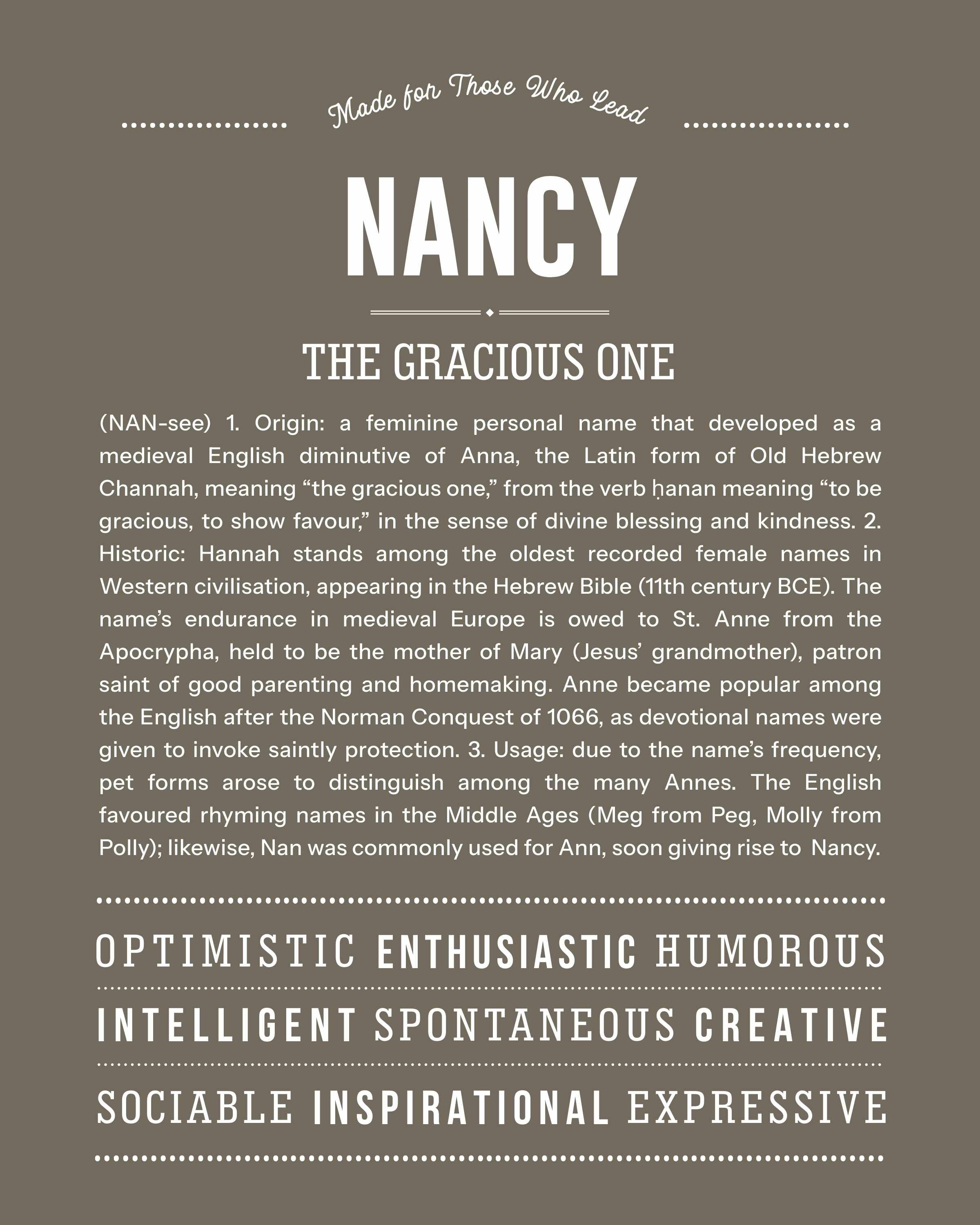 Nancy | Personalised Name Meaning Print – Custom Name Art Gift