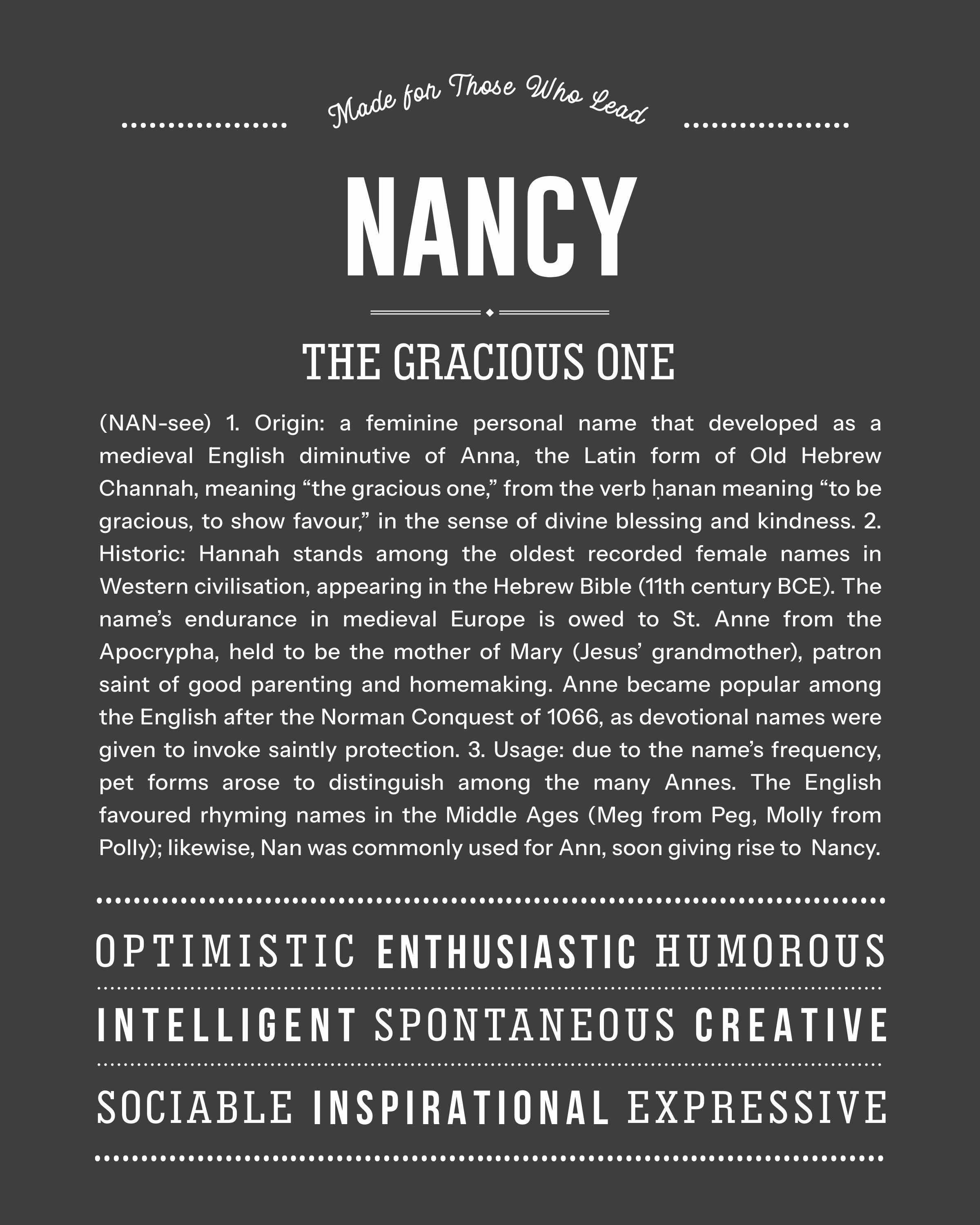 Nancy | Personalised Name Meaning Print – Custom Name Art Gift