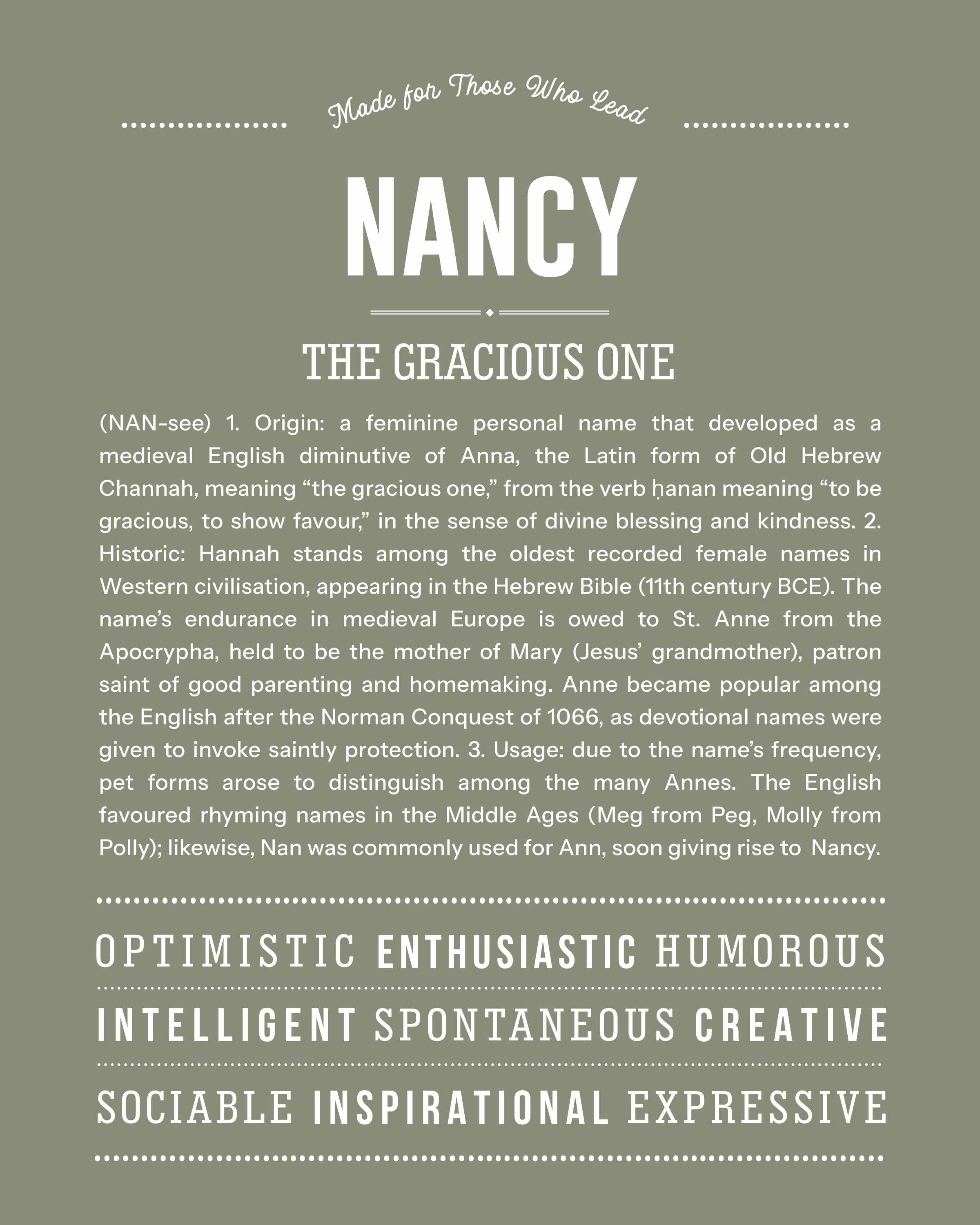 Nancy | Personalised Name Meaning Print – Custom Name Art Gift
